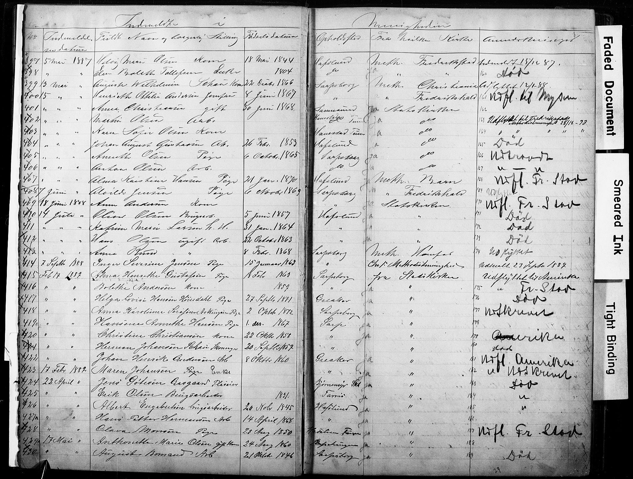 Sarpsborg metodistkirke, AV/SAO-PAO-0233/A/L0002: Dissenter register no. 2, 1856-1890