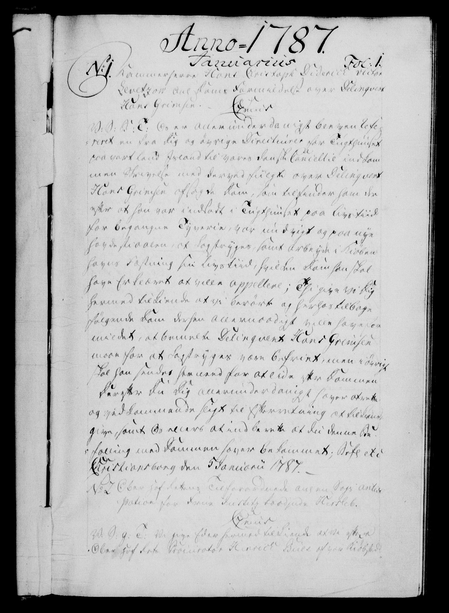 Danske Kanselli 1572-1799, RA/EA-3023/F/Fc/Fca/Fcab/L0044: Norske tegnelser, 1787-1791, p. 1a
