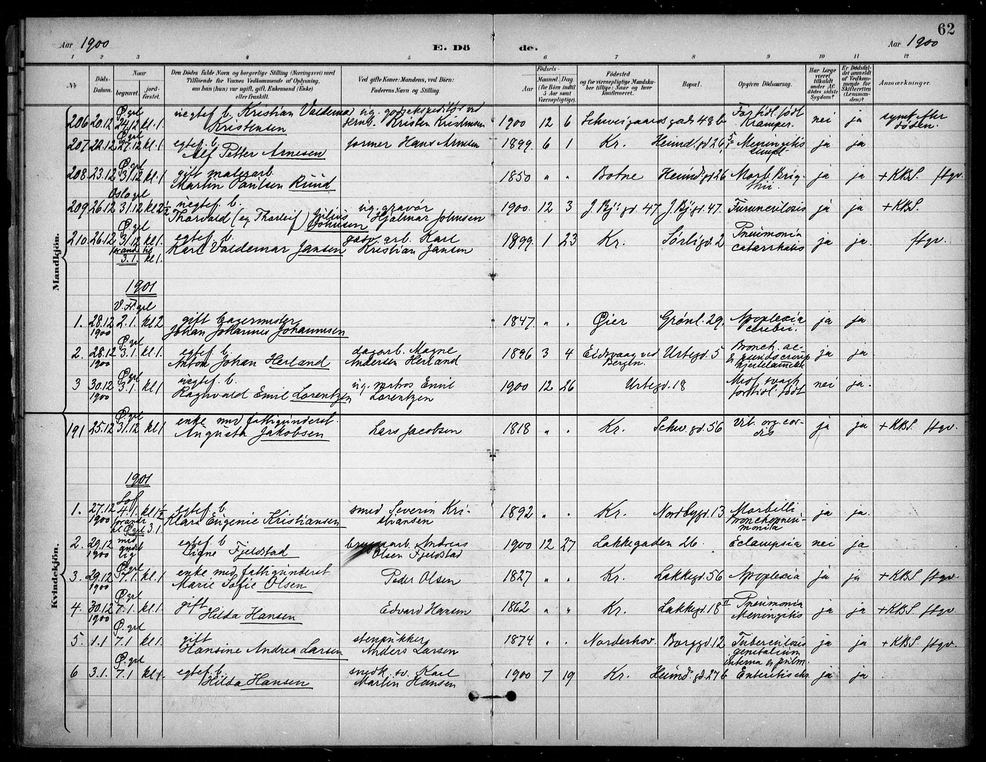Grønland prestekontor Kirkebøker, SAO/A-10848/F/Fa/L0016: Parish register (official) no. 16, 1898-1918, p. 62