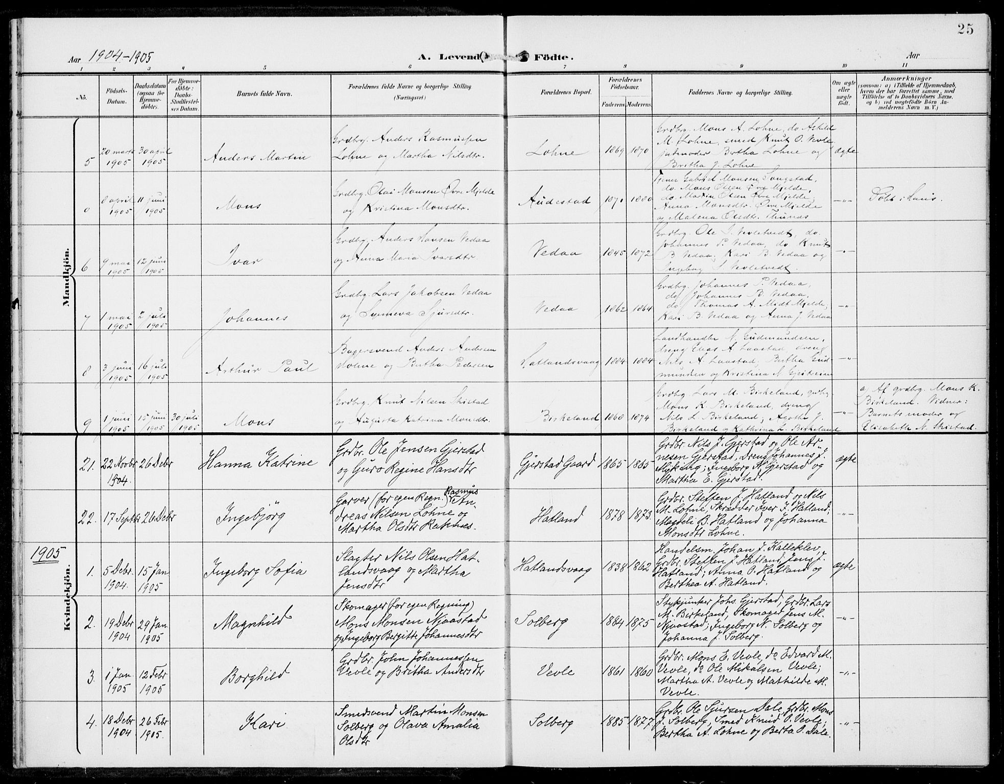 Haus sokneprestembete, AV/SAB-A-75601/H/Haa: Parish register (official) no. C  2, 1900-1915, p. 25