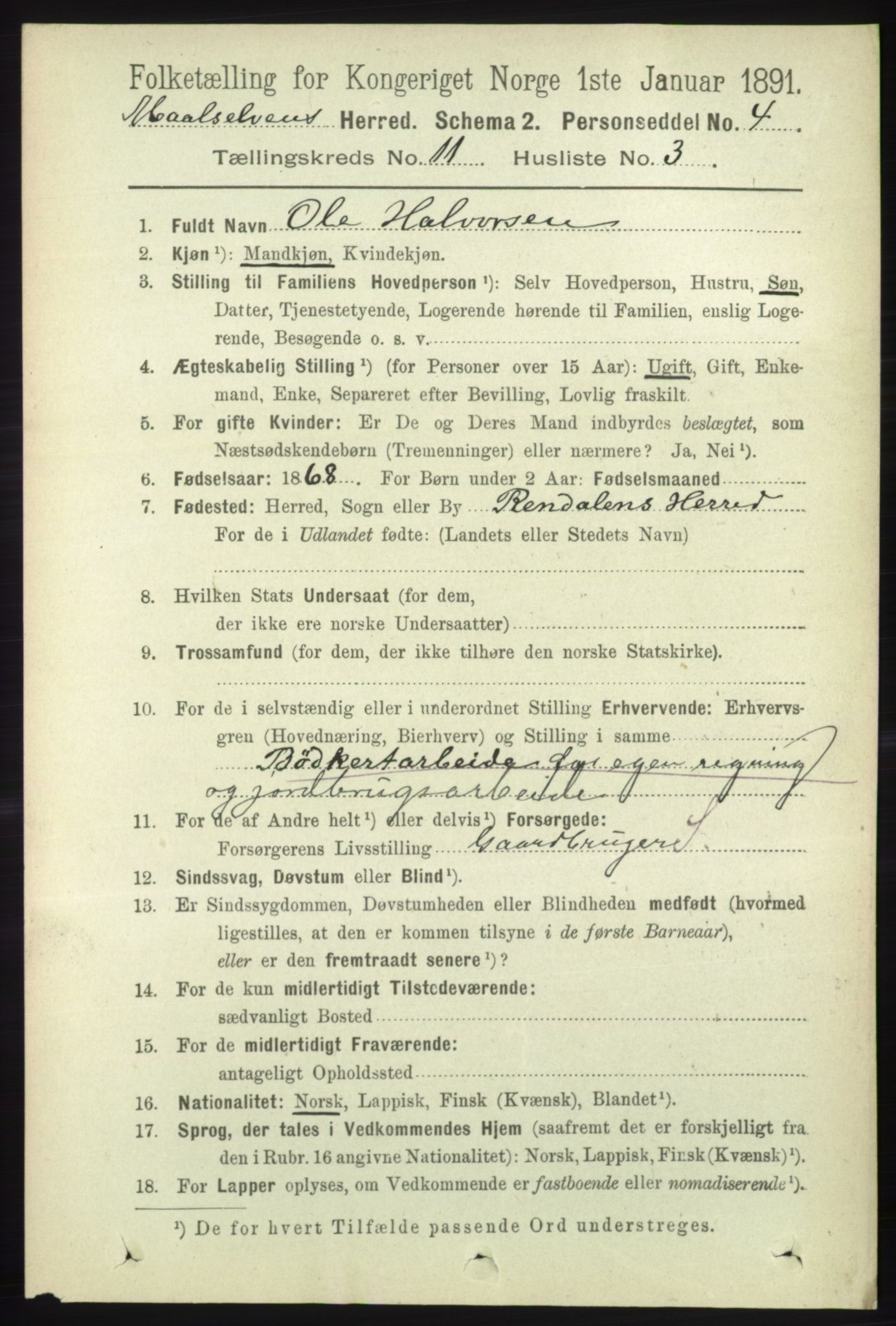 RA, 1891 census for 1924 Målselv, 1891, p. 3288