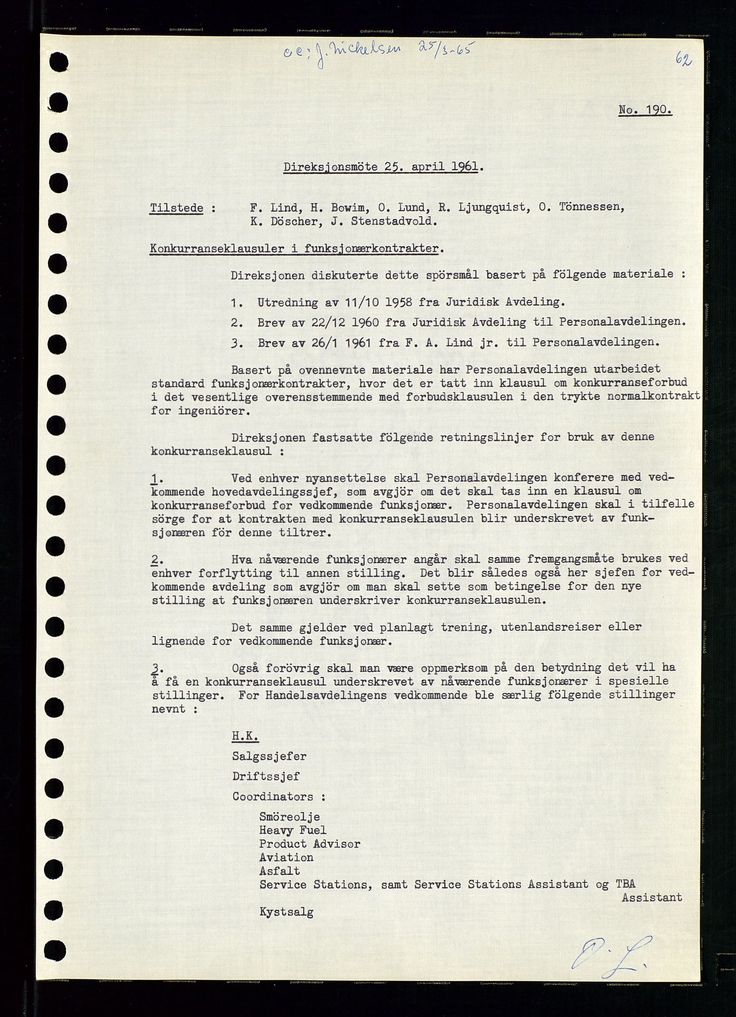 Pa 0982 - Esso Norge A/S, AV/SAST-A-100448/A/Aa/L0001/0002: Den administrerende direksjon Board minutes (styrereferater) / Den administrerende direksjon Board minutes (styrereferater), 1960-1961, p. 110