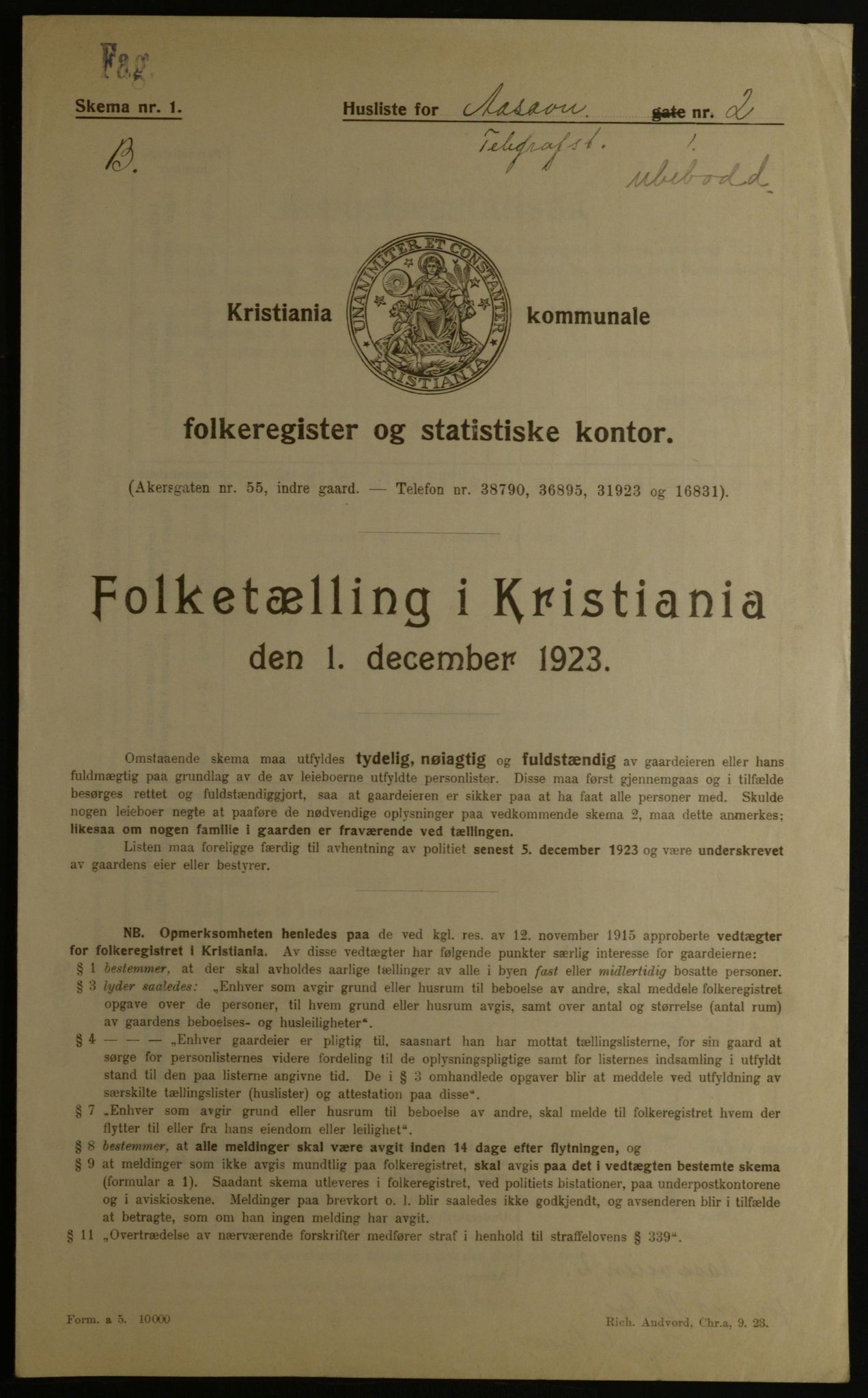 OBA, Municipal Census 1923 for Kristiania, 1923, p. 144011