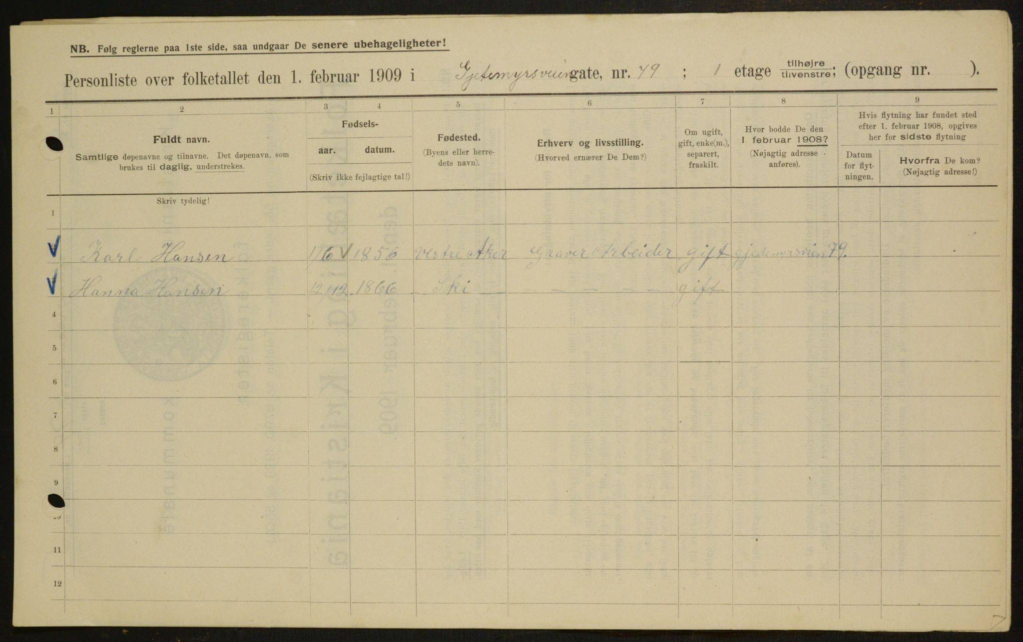 OBA, Municipal Census 1909 for Kristiania, 1909, p. 26392