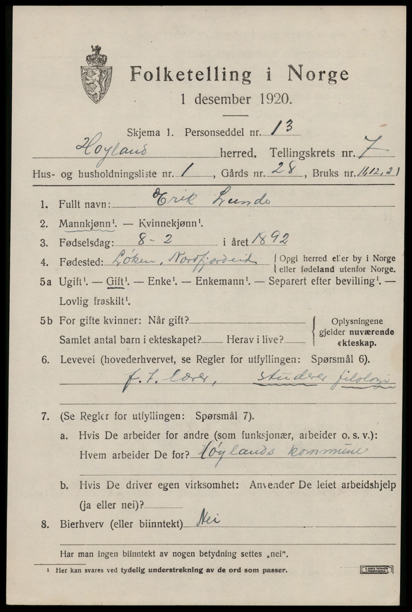 SAST, 1920 census for Høyland, 1920, p. 4632