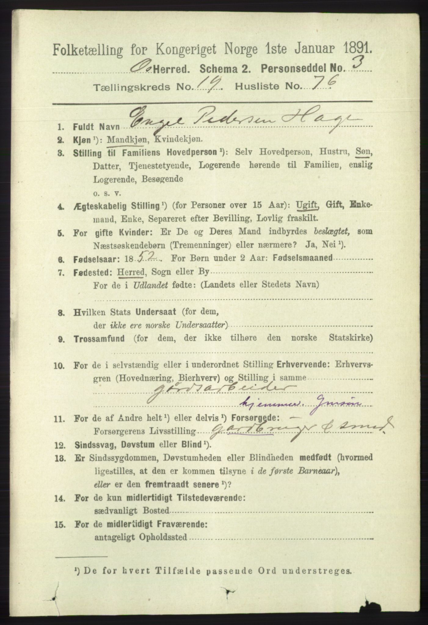 RA, 1891 census for 1243 Os, 1891, p. 4394