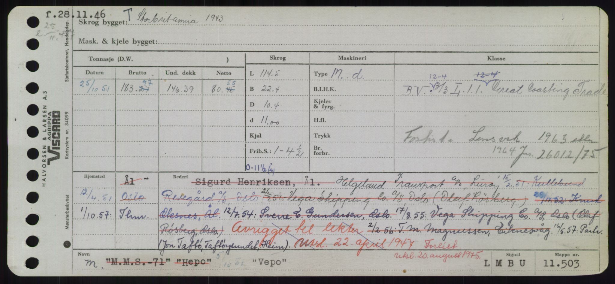 Sjøfartsdirektoratet med forløpere, Skipsmålingen, RA/S-1627/H/Hd/L0040: Fartøy, U-Ve, p. 499