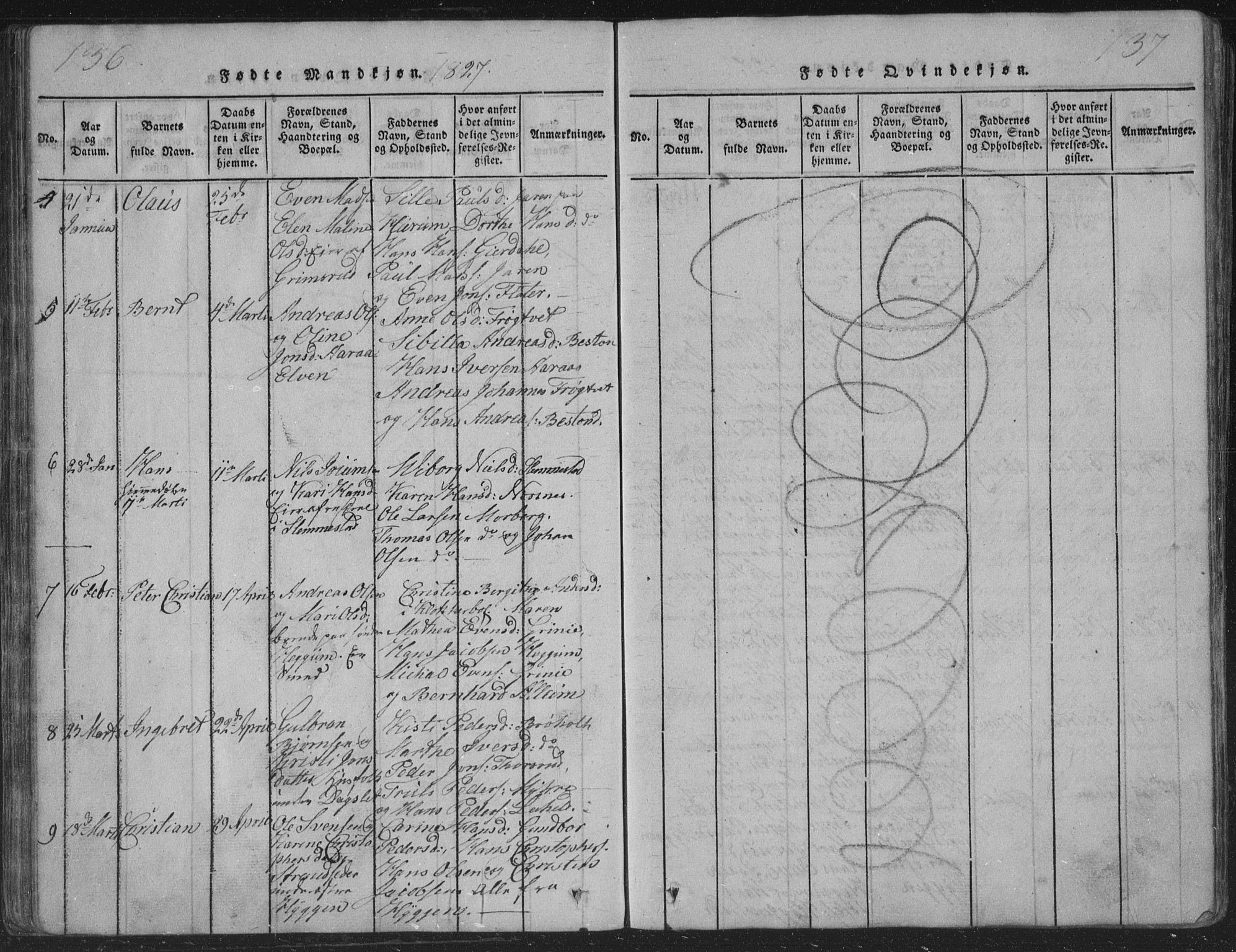Røyken kirkebøker, AV/SAKO-A-241/G/Ga/L0003: Parish register (copy) no. 3, 1814-1856, p. 136-137