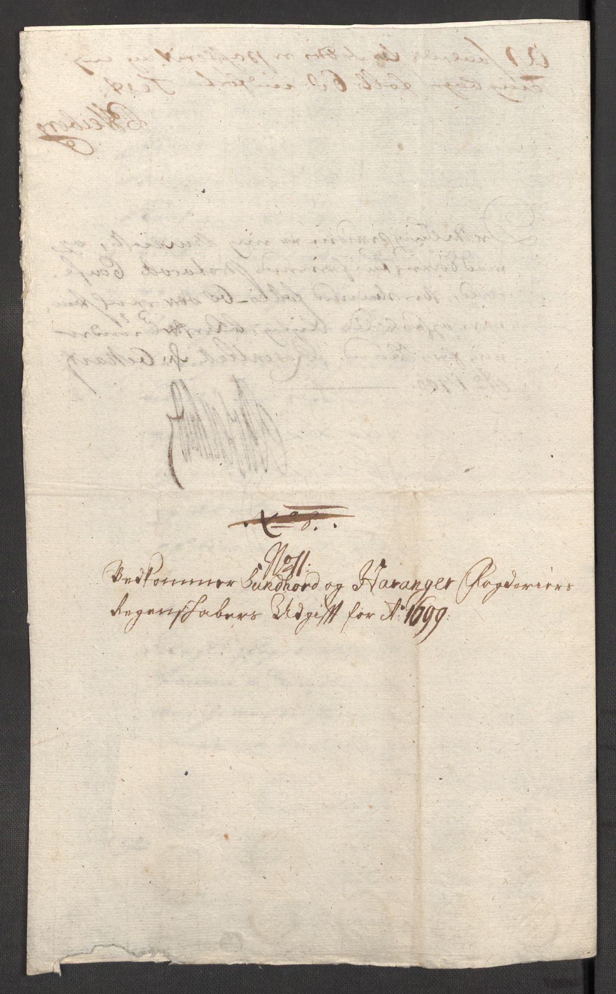 Rentekammeret inntil 1814, Reviderte regnskaper, Fogderegnskap, AV/RA-EA-4092/R48/L2978: Fogderegnskap Sunnhordland og Hardanger, 1699, p. 399