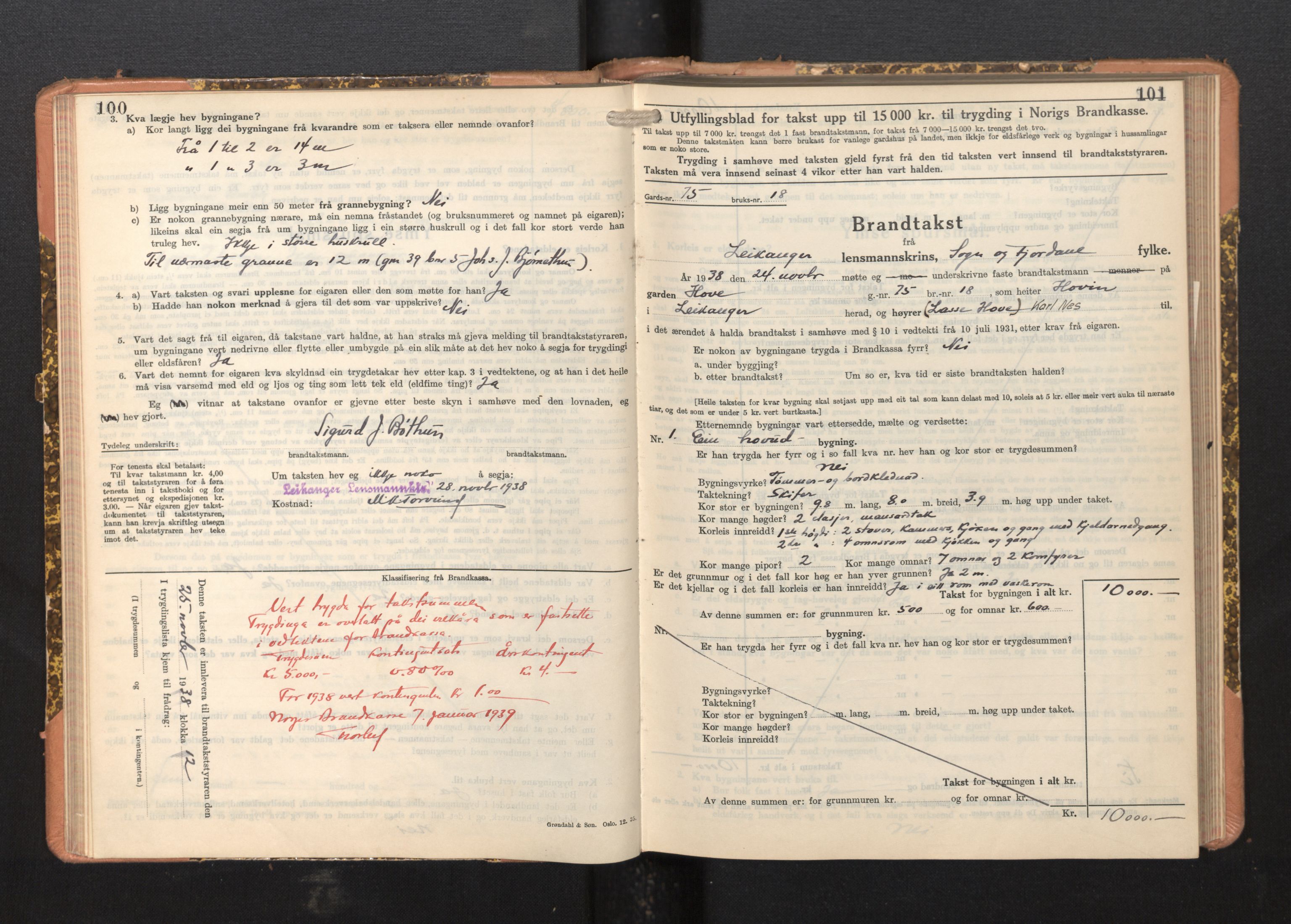 Lensmannen i Leikanger, AV/SAB-A-29201/0012/L0008: Branntakstprotokoll, skjematakst, 1937-1946, p. 100-101