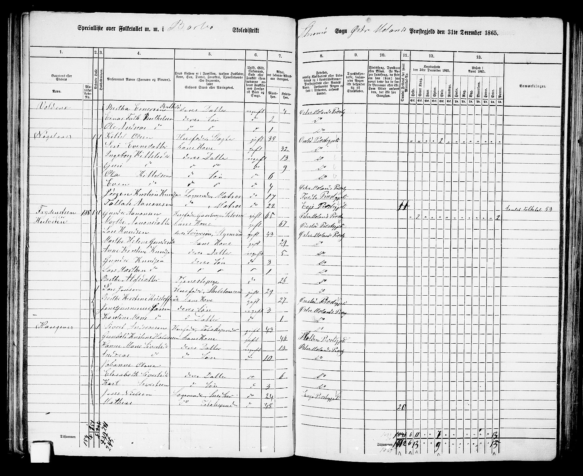 RA, 1865 census for Austre Moland, 1865, p. 97