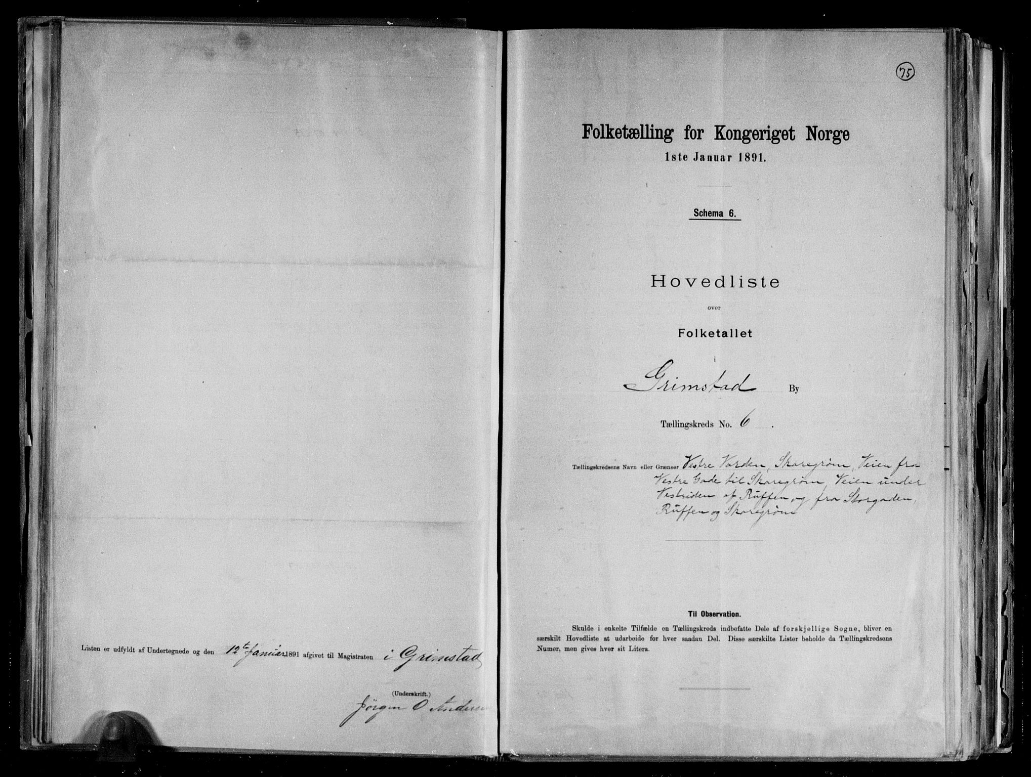 RA, 1891 census for 0904 Grimstad, 1891, p. 15