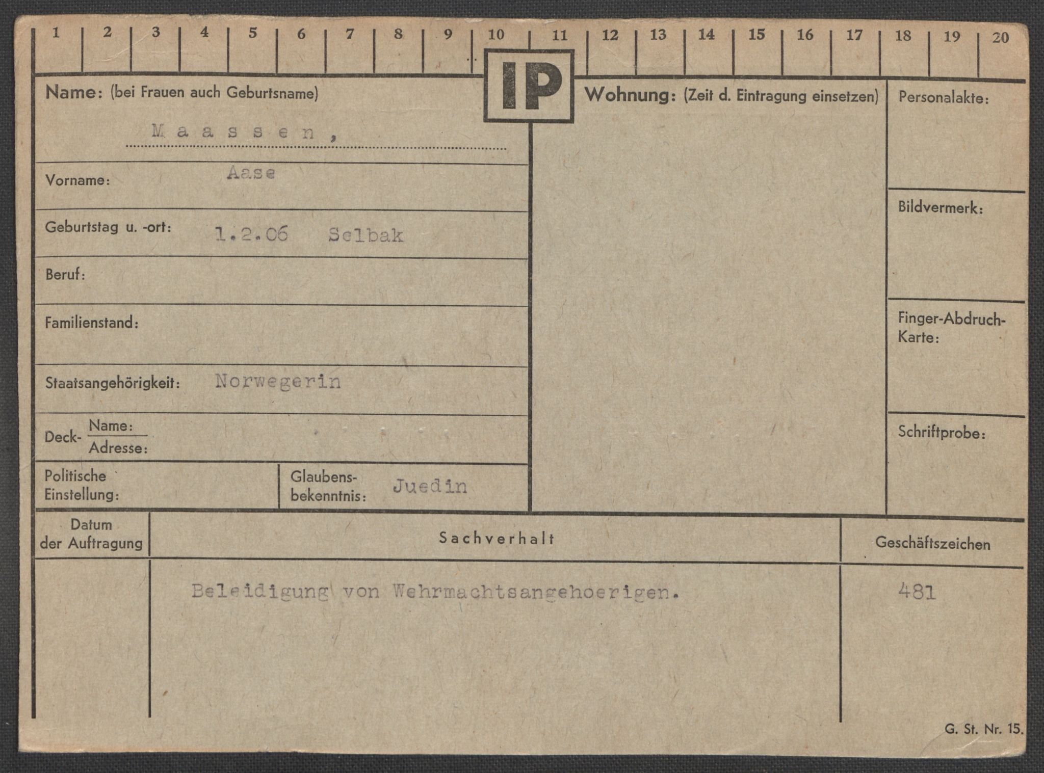 Befehlshaber der Sicherheitspolizei und des SD, RA/RAFA-5969/E/Ea/Eaa/L0007: Register over norske fanger i Møllergata 19: Lundb-N, 1940-1945, p. 984