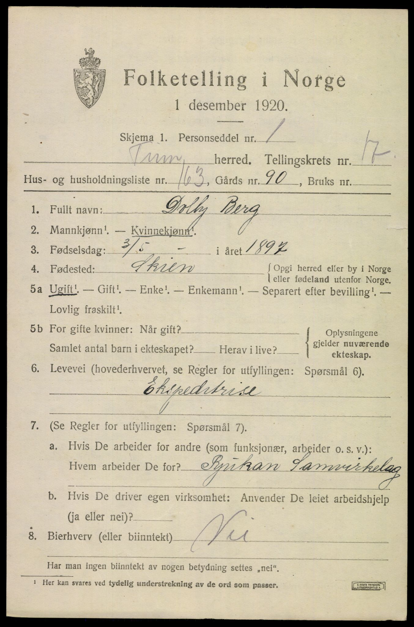 SAKO, 1920 census for Tinn, 1920, p. 22898