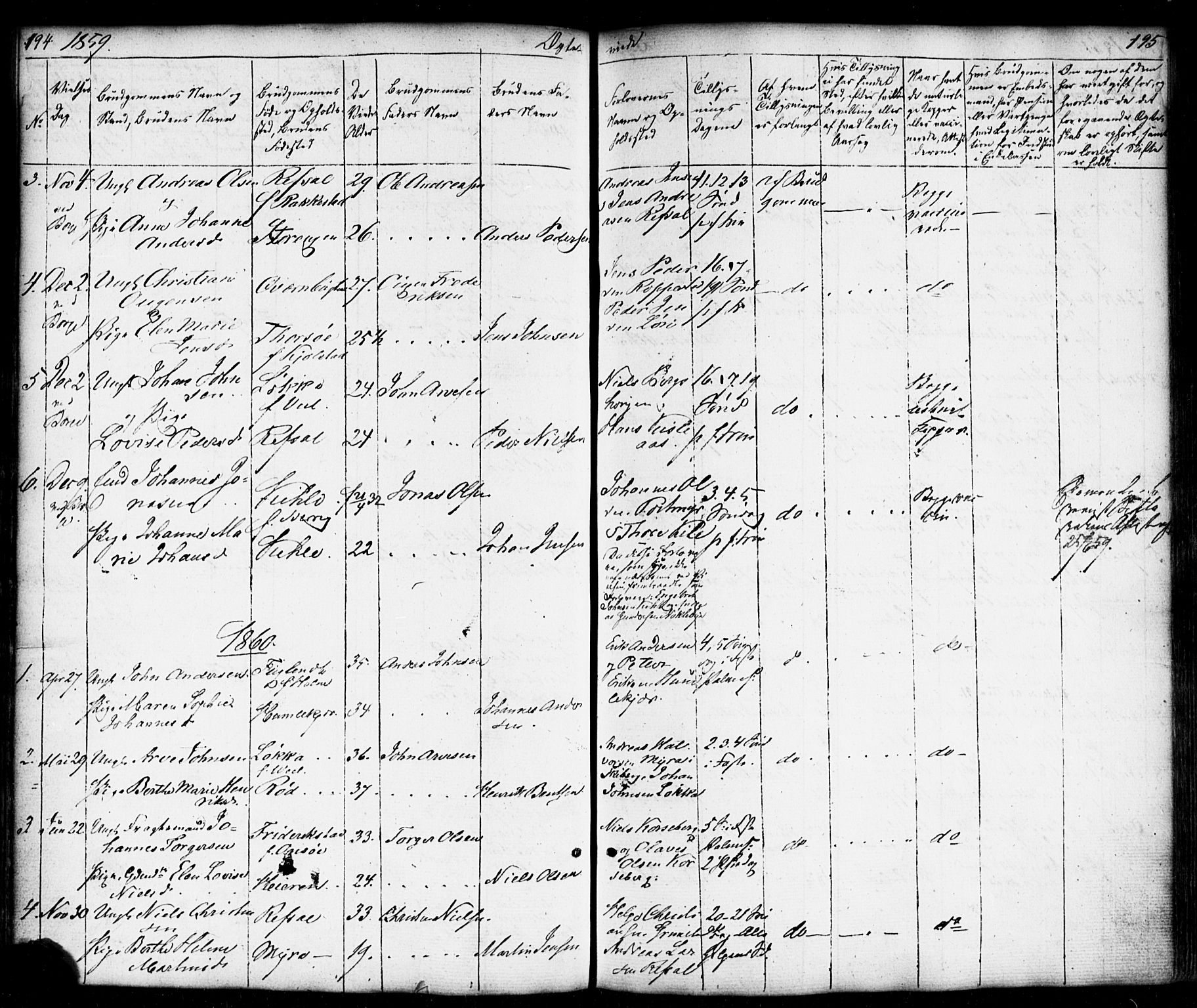 Borge prestekontor Kirkebøker, AV/SAO-A-10903/F/Fb/L0002: Parish register (official) no. II 2, 1853-1877, p. 194-195