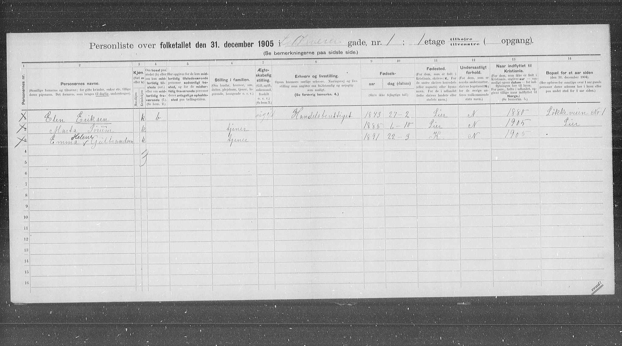 OBA, Municipal Census 1905 for Kristiania, 1905, p. 30845