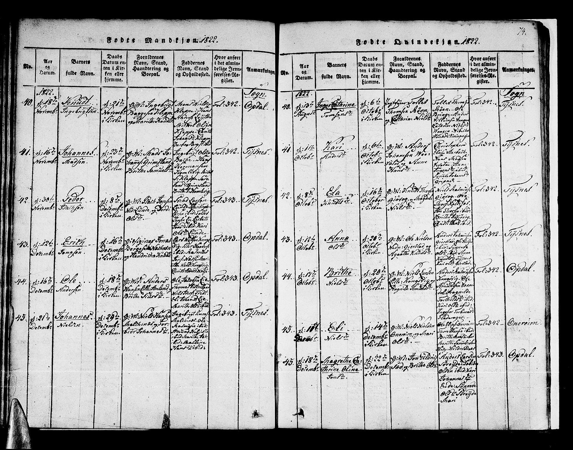 Tysnes sokneprestembete, AV/SAB-A-78601/H/Haa: Parish register (official) no. A 7, 1816-1826, p. 74