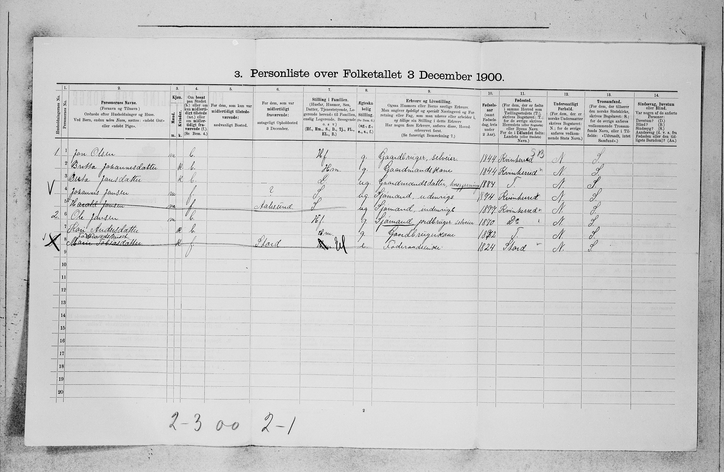 SAB, 1900 census for Tysnes, 1900, p. 1383