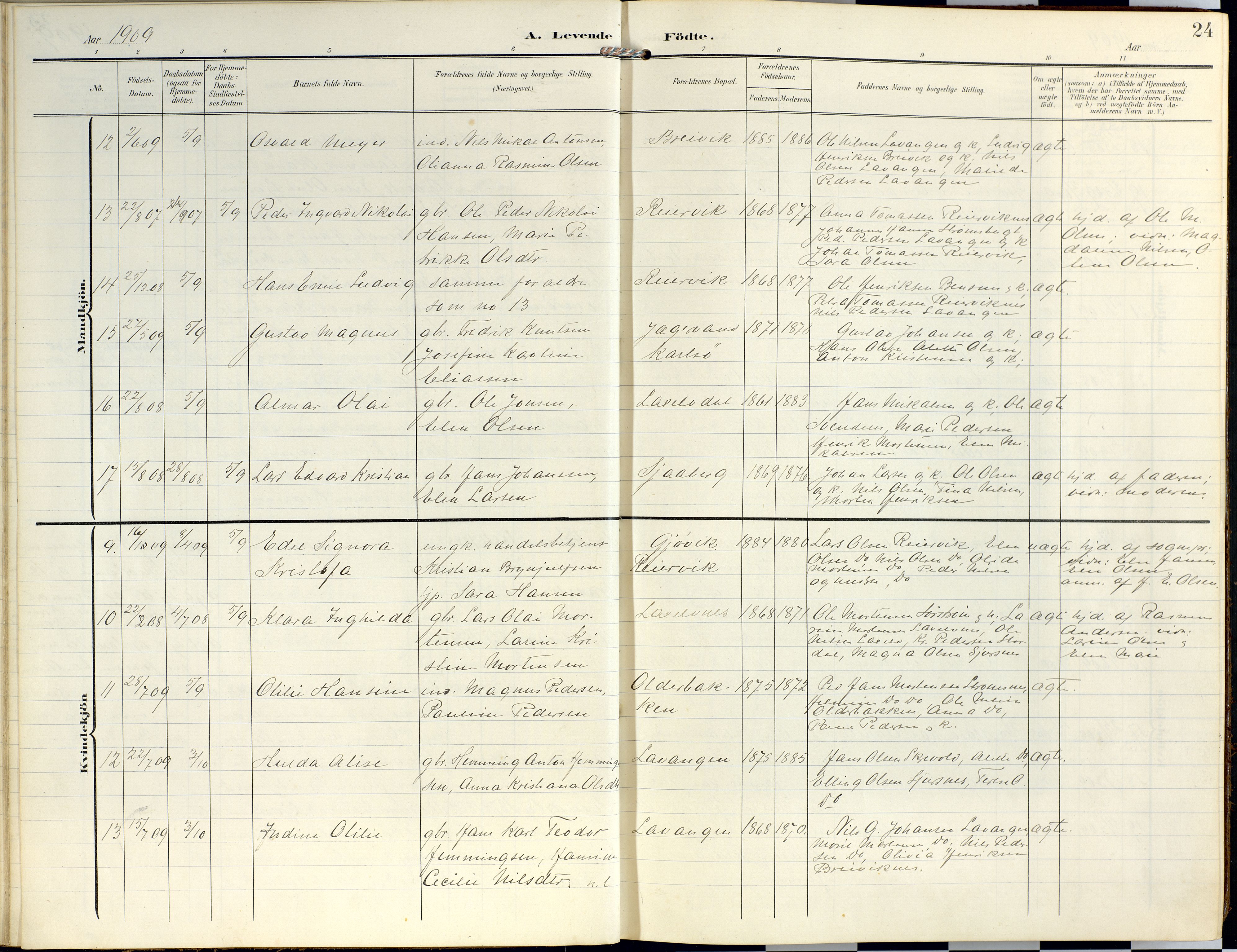 Lyngen sokneprestembete, SATØ/S-1289/H/He/Hea/L0014kirke: Parish register (official) no. 14, 1905-1920, p. 24