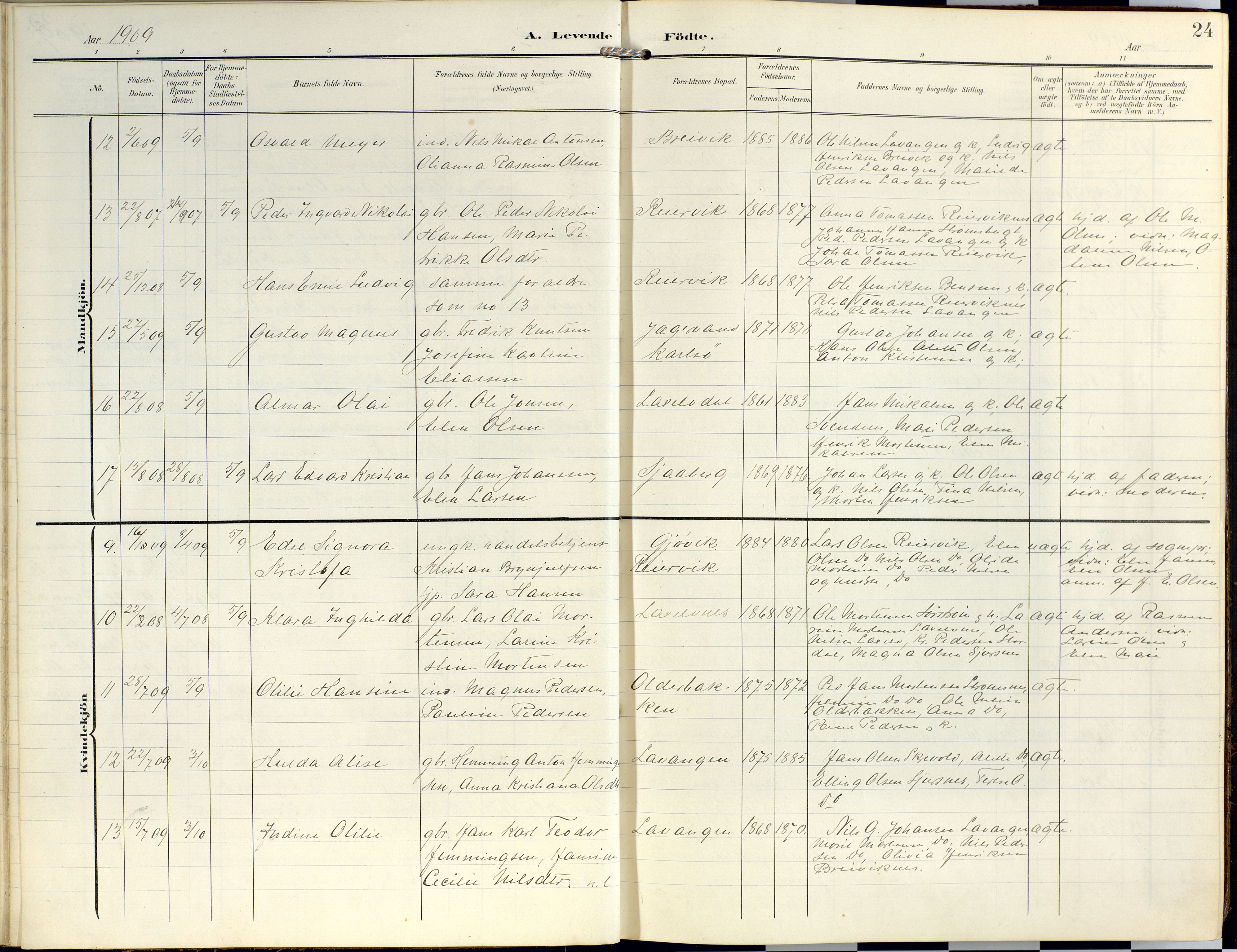 Lyngen sokneprestembete, AV/SATØ-S-1289/H/He/Hea/L0014kirke: Parish register (official) no. 14, 1905-1920, p. 24