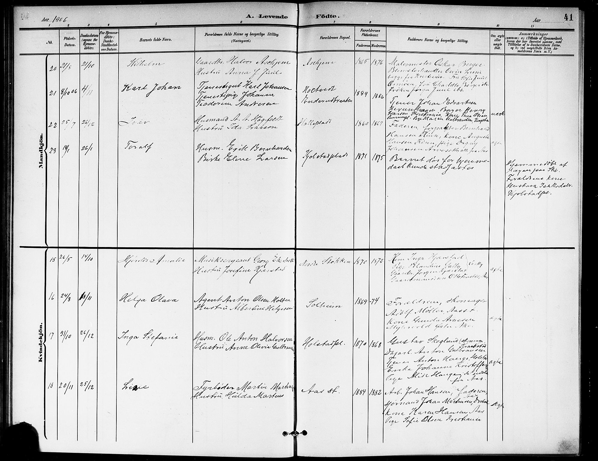 Ås prestekontor Kirkebøker, SAO/A-10894/G/Ga/L0004: Parish register (copy) no. I 4, 1901-1915, p. 41