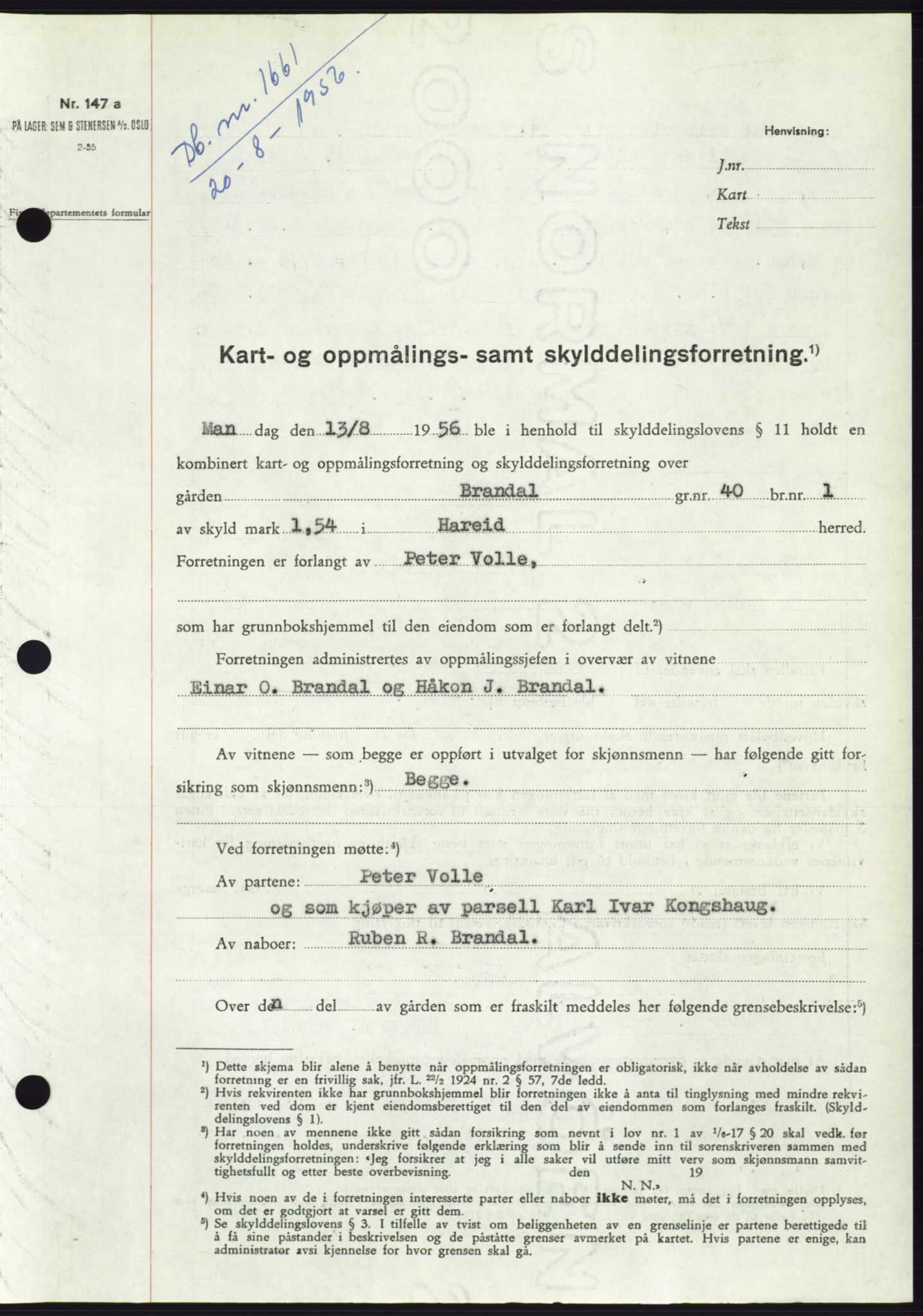 Søre Sunnmøre sorenskriveri, AV/SAT-A-4122/1/2/2C/L0104: Mortgage book no. 30A, 1956-1956, Diary no: : 1661/1956