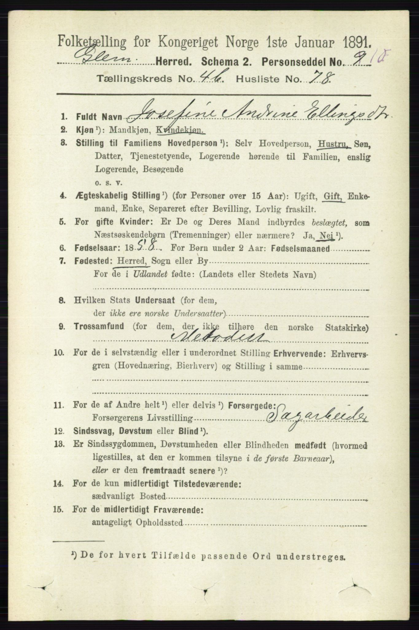 RA, 1891 census for 0132 Glemmen, 1891, p. 5685