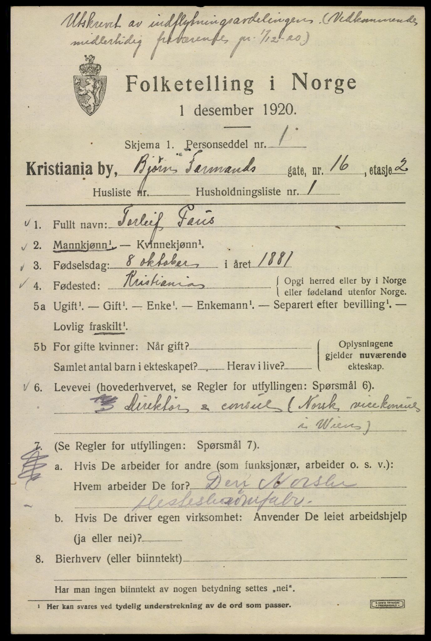 SAO, 1920 census for Kristiania, 1920, p. 163947