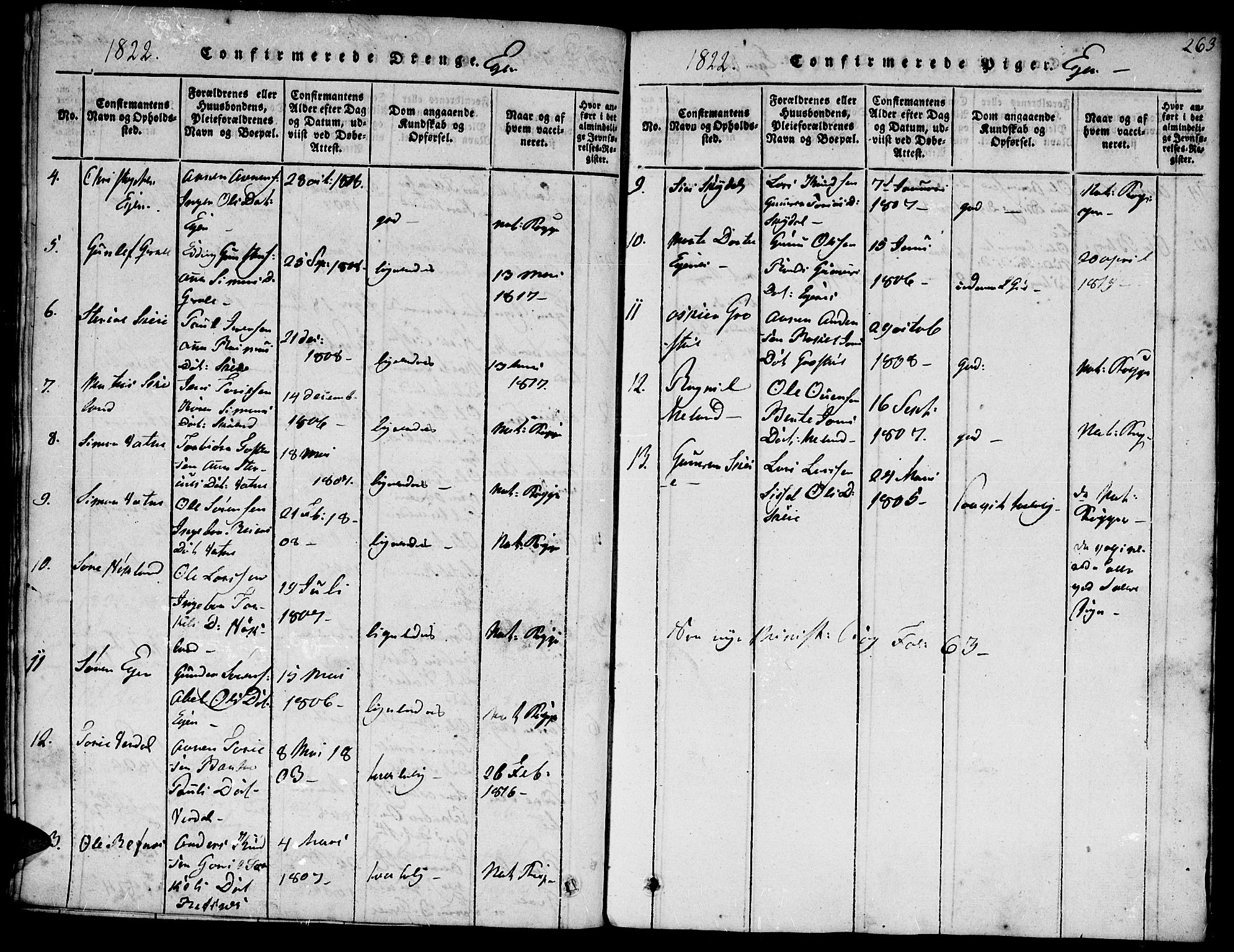 Hægebostad sokneprestkontor, SAK/1111-0024/F/Fa/Faa/L0002: Parish register (official) no. A 2 /2, 1816-1824, p. 263