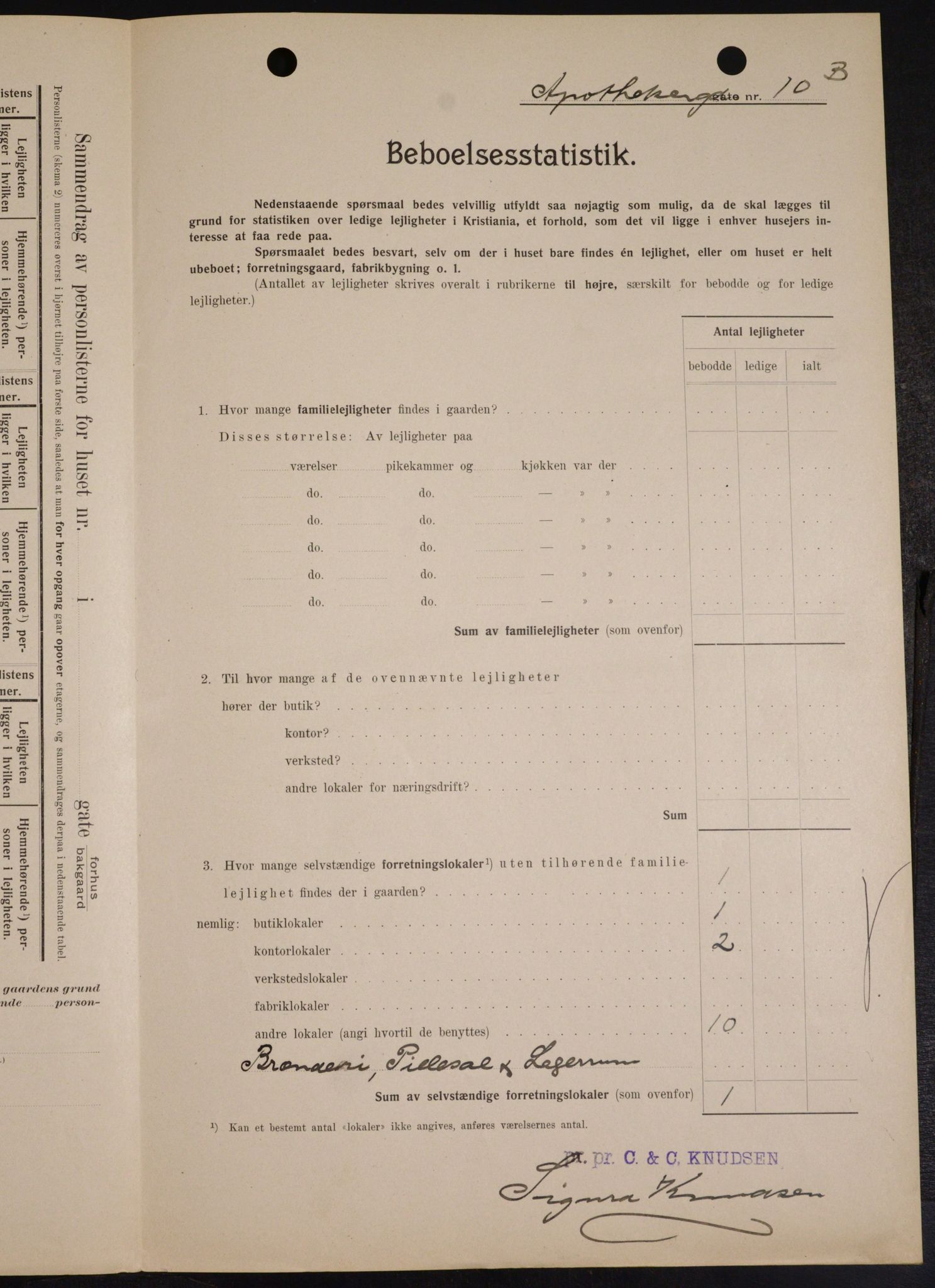 OBA, Municipal Census 1909 for Kristiania, 1909, p. 1407