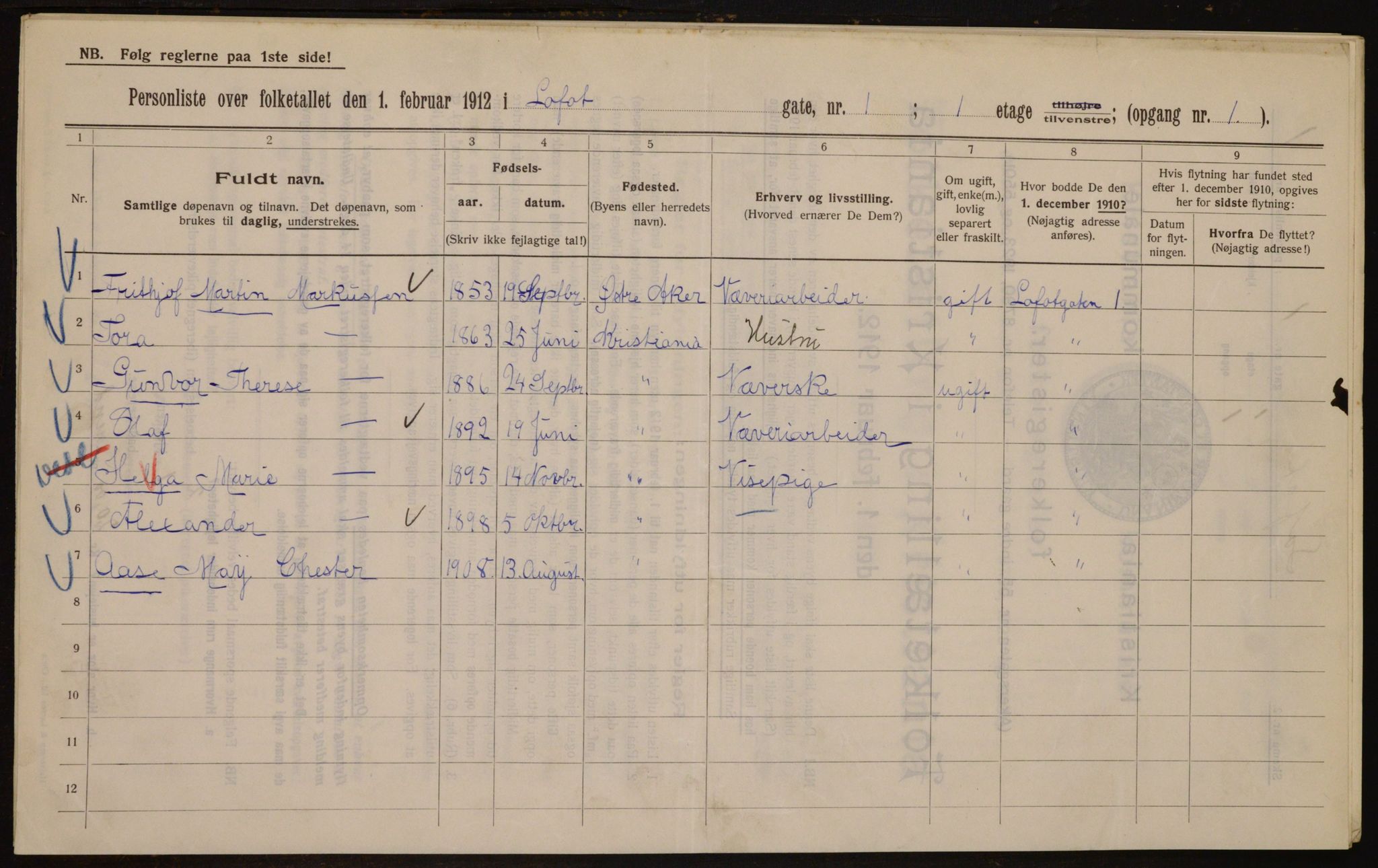 OBA, Municipal Census 1912 for Kristiania, 1912, p. 58714