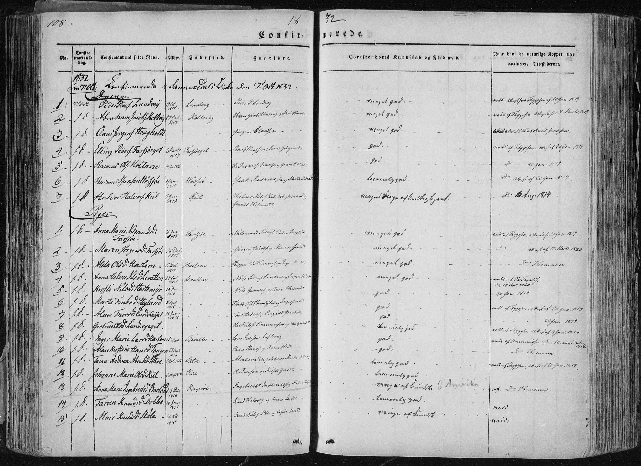 Sannidal kirkebøker, AV/SAKO-A-296/F/Fa/L0007: Parish register (official) no. 7, 1831-1854, p. 108