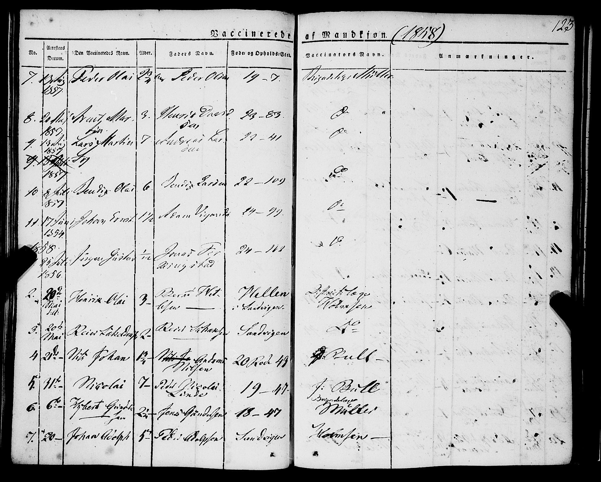 Korskirken sokneprestembete, SAB/A-76101/H/Haa/L0050: Parish register (official) no. F 1, 1821-1869, p. 123