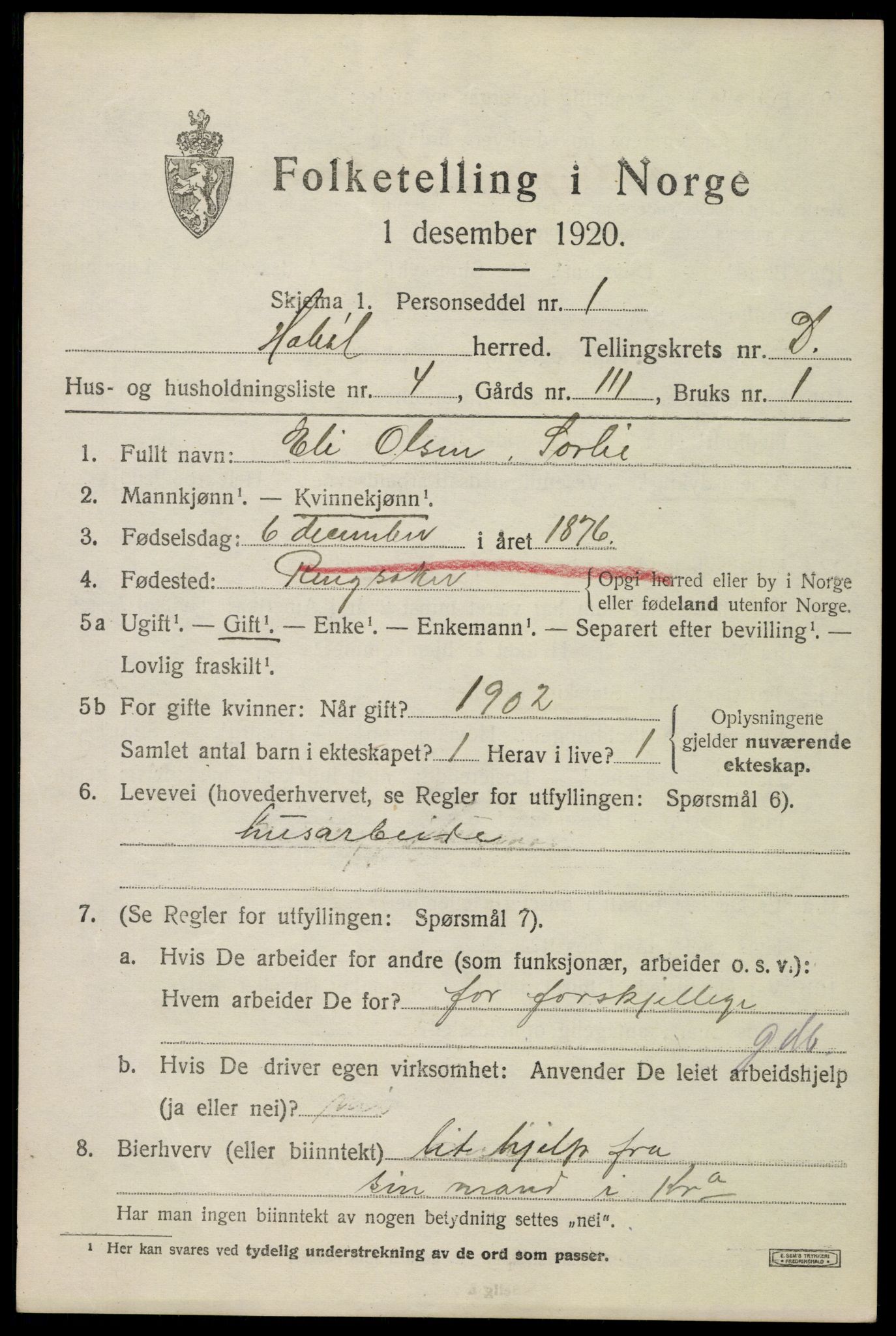 SAO, 1920 census for Hobøl, 1920, p. 2812