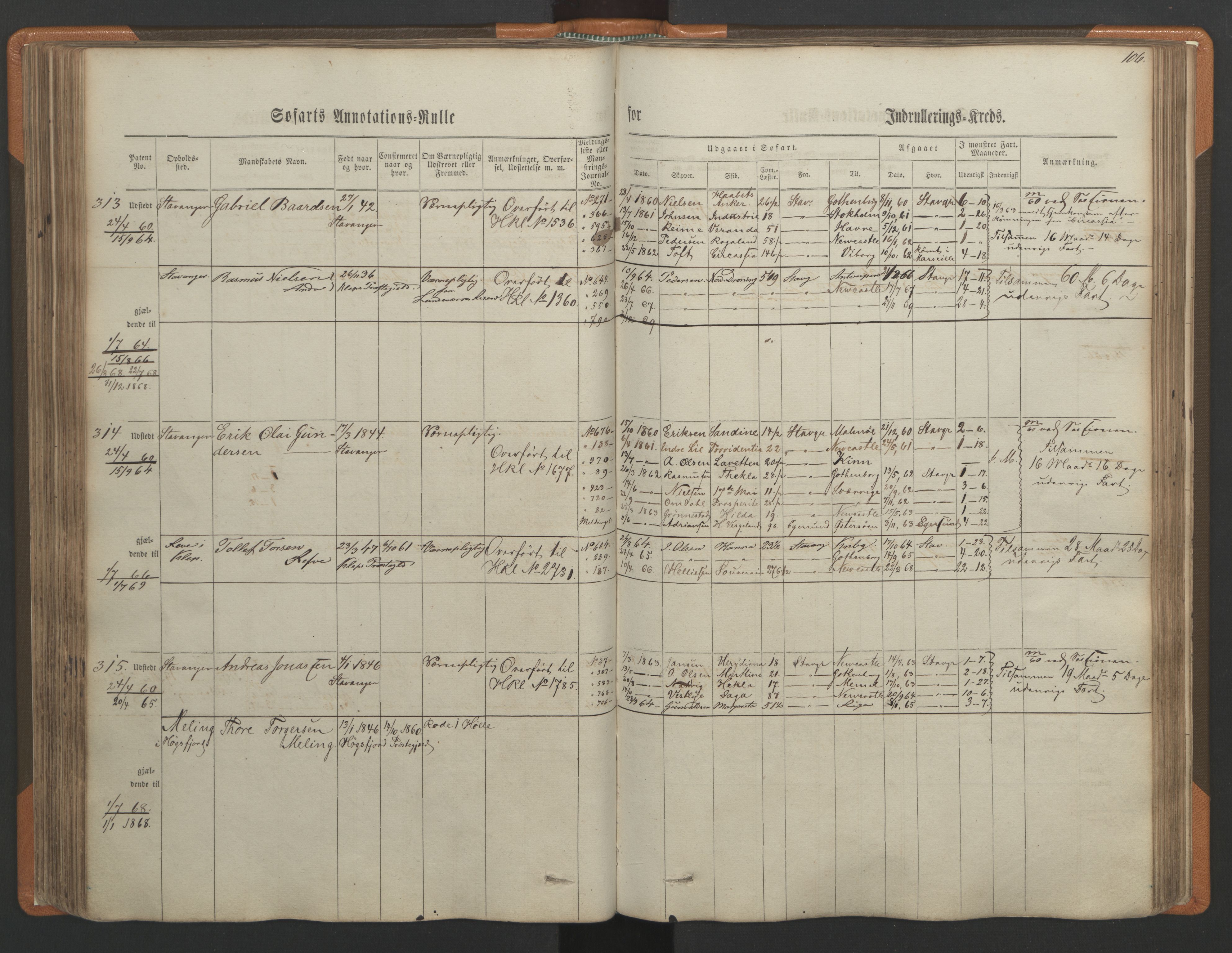 Stavanger sjømannskontor, AV/SAST-A-102006/F/Ff/L0001: Annotasjonsrulle, patentnr. 1-597 (del 1), 1860-1864, p. 115