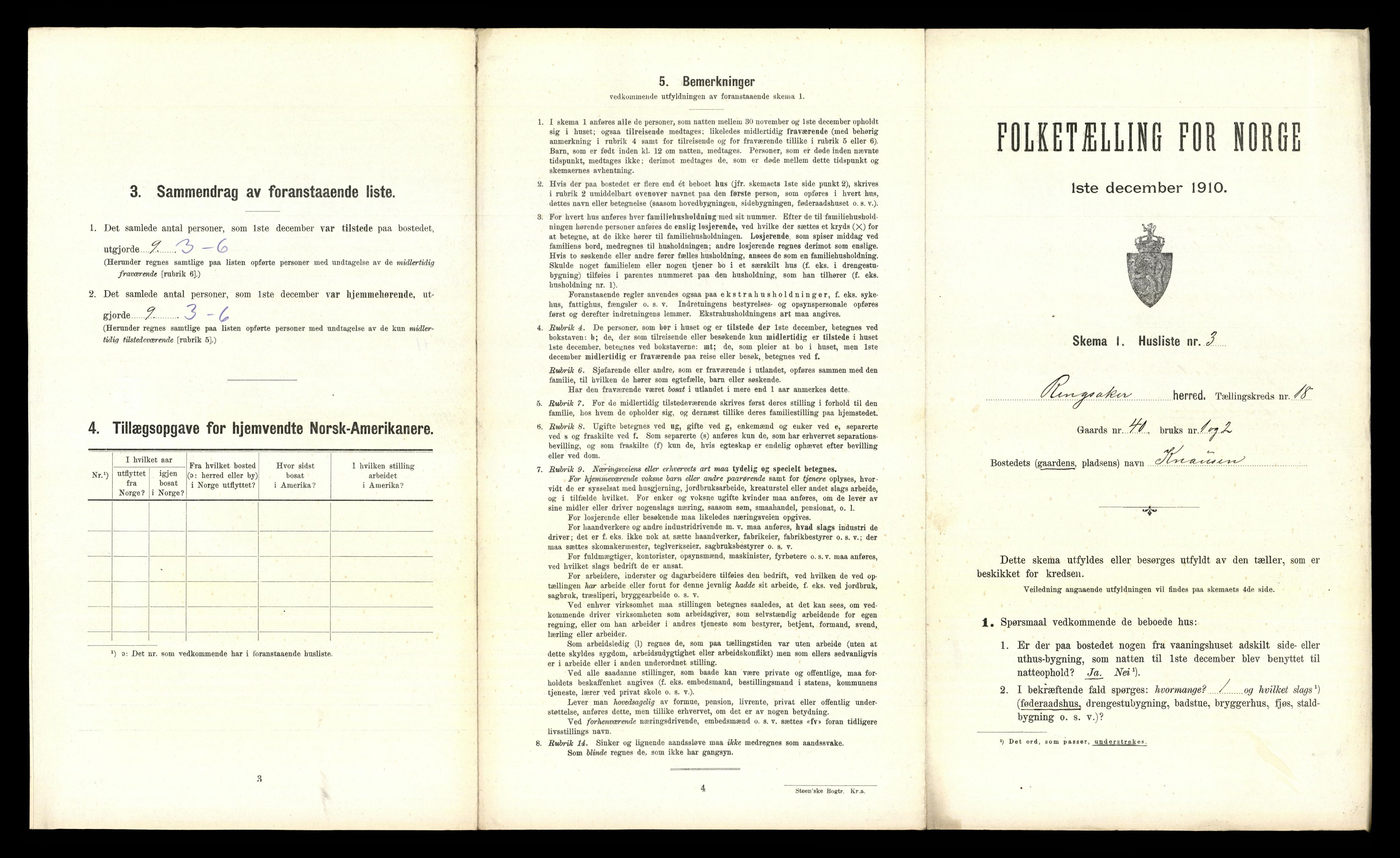 RA, 1910 census for Ringsaker, 1910, p. 3415