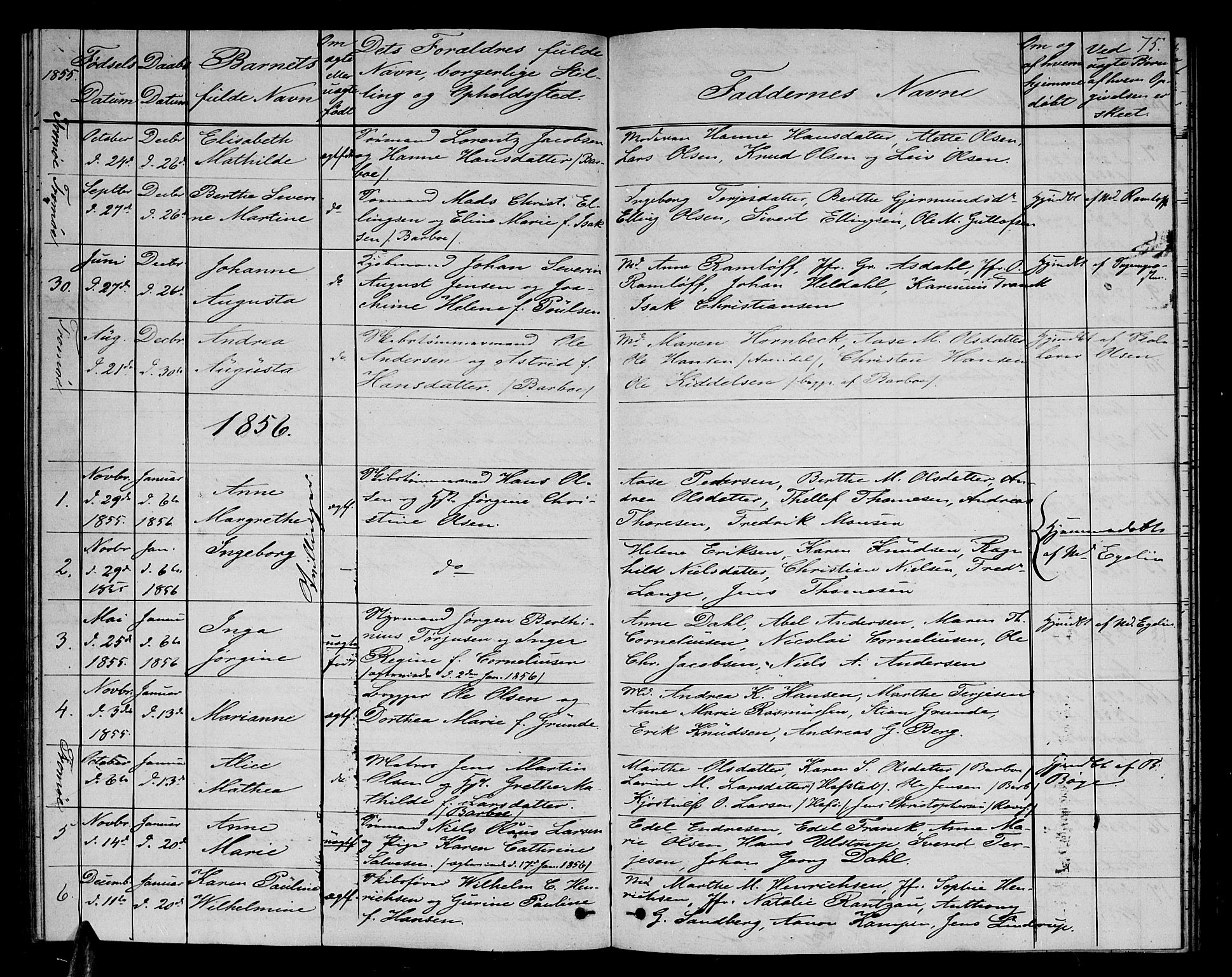 Arendal sokneprestkontor, Trefoldighet, SAK/1111-0040/F/Fb/L0003: Parish register (copy) no. B 3, 1851-1860, p. 75