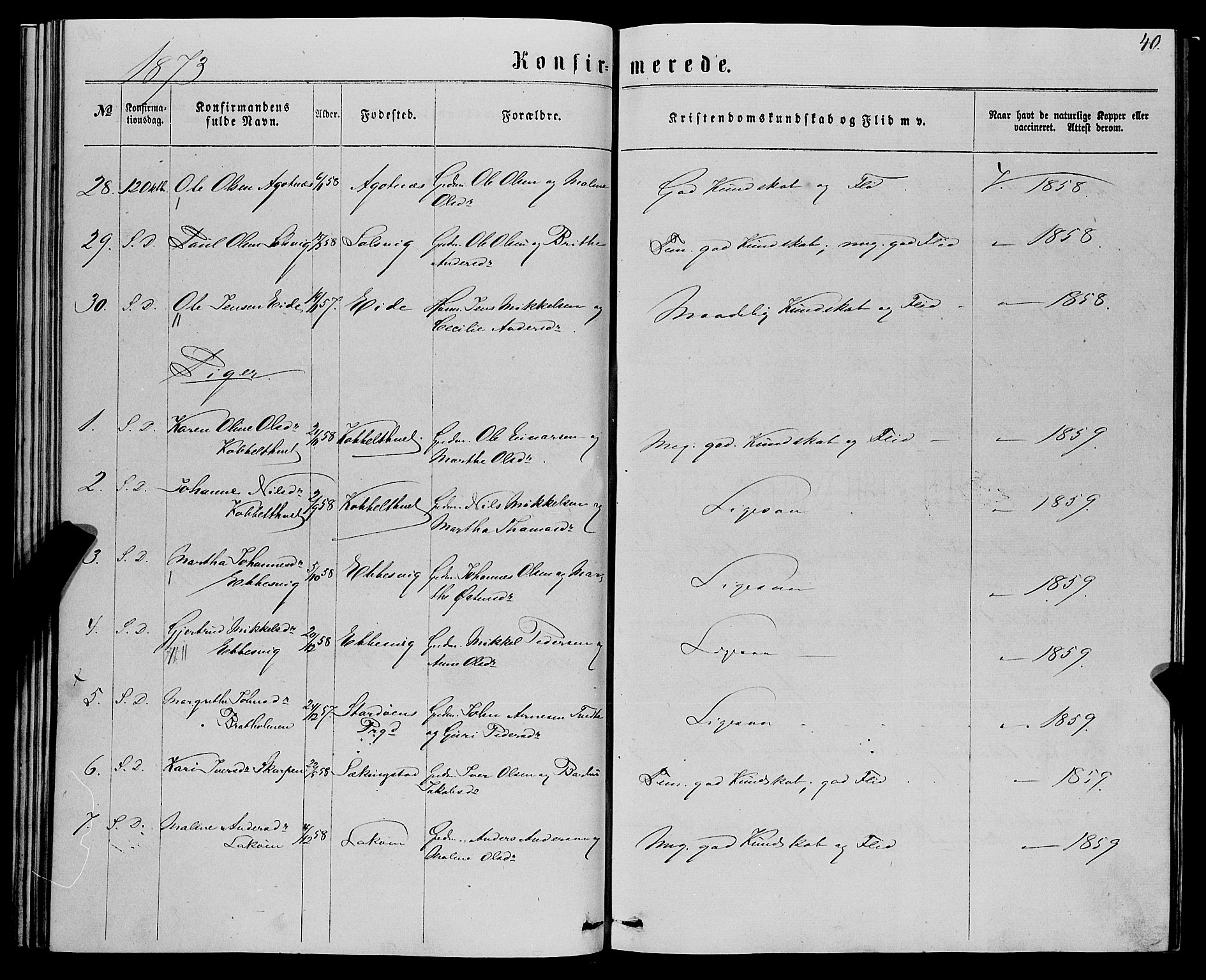 Fjell sokneprestembete, SAB/A-75301/H/Haa: Parish register (official) no. A 5, 1864-1877, p. 40