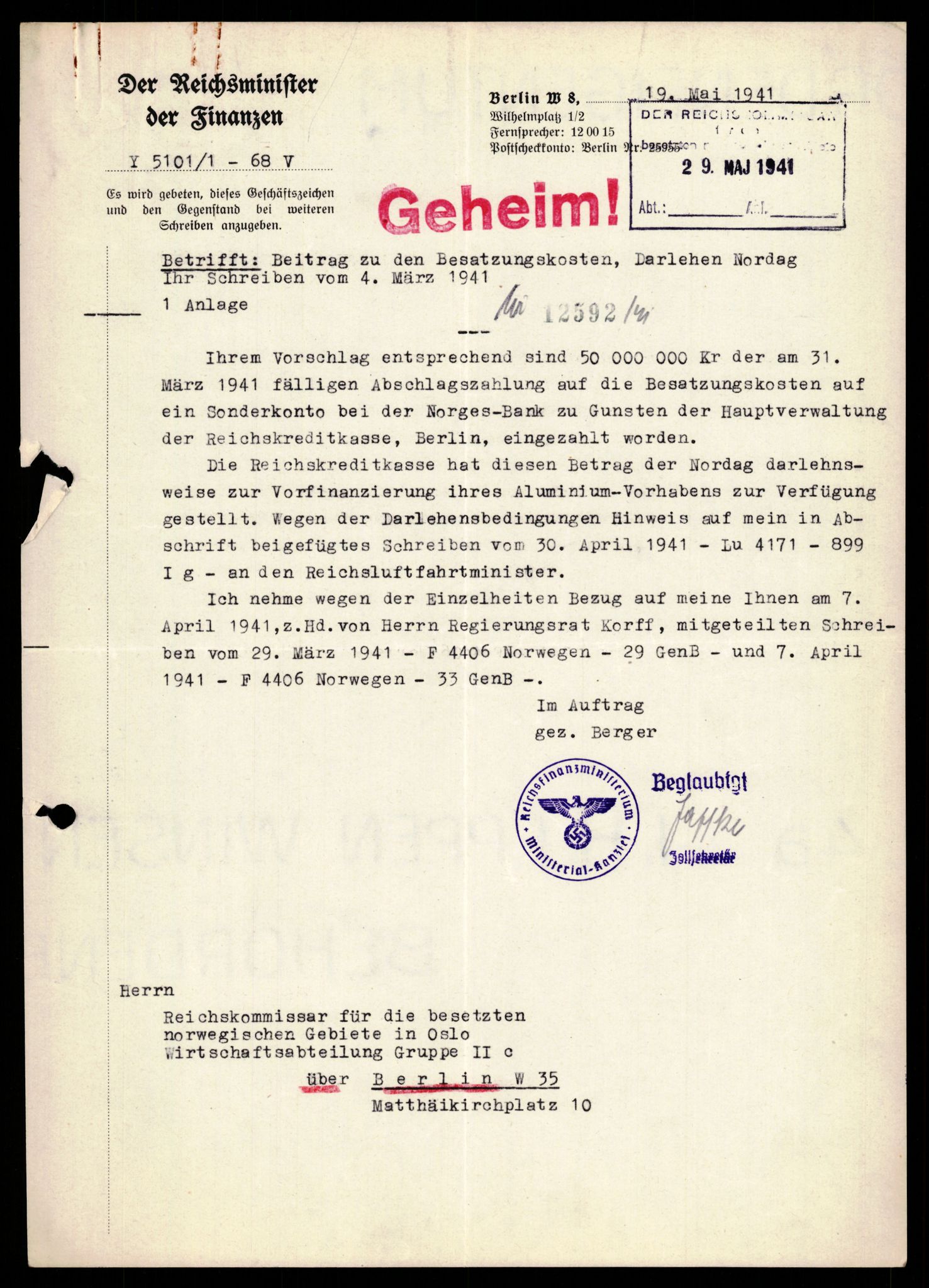 Forsvarets Overkommando. 2 kontor. Arkiv 11.4. Spredte tyske arkivsaker, AV/RA-RAFA-7031/D/Dar/Darb/L0003: Reichskommissariat - Hauptabteilung Vervaltung, 1940-1945, p. 151