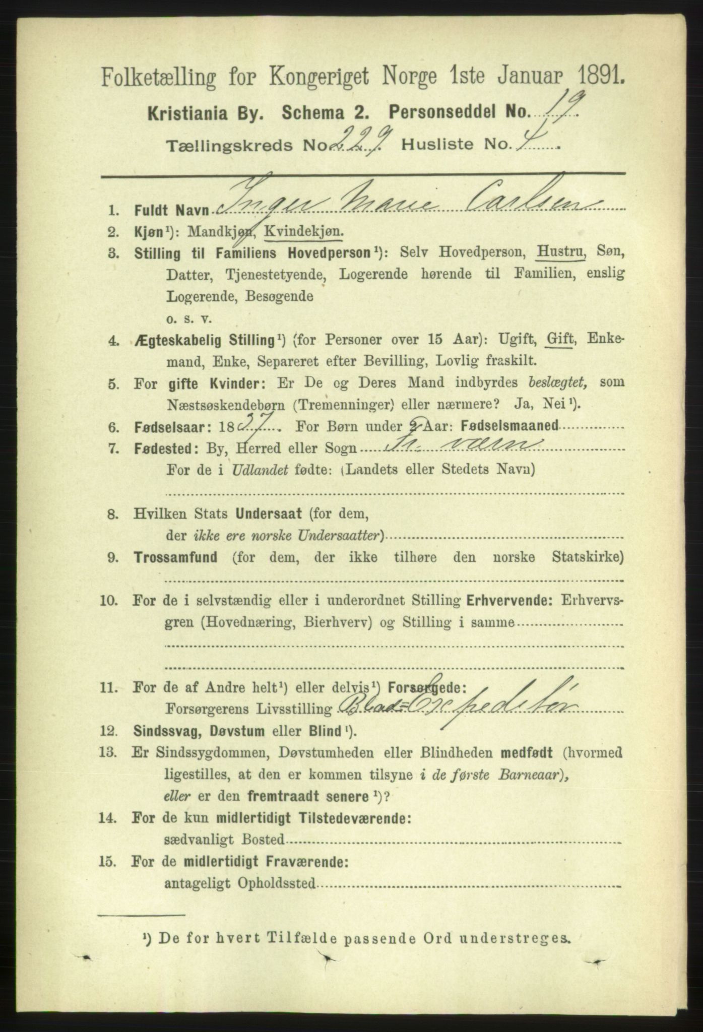 RA, 1891 census for 0301 Kristiania, 1891, p. 140526