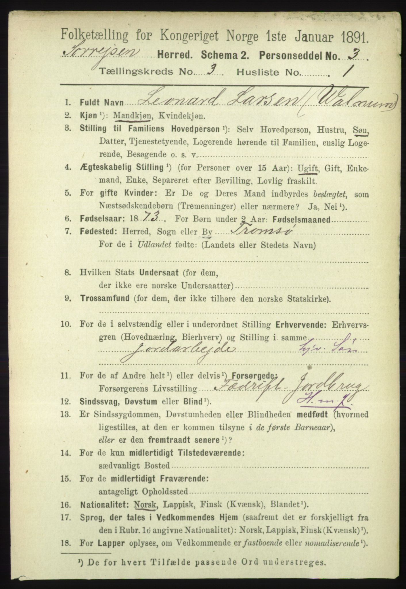 RA, 1891 census for 1925 Sørreisa, 1891, p. 687