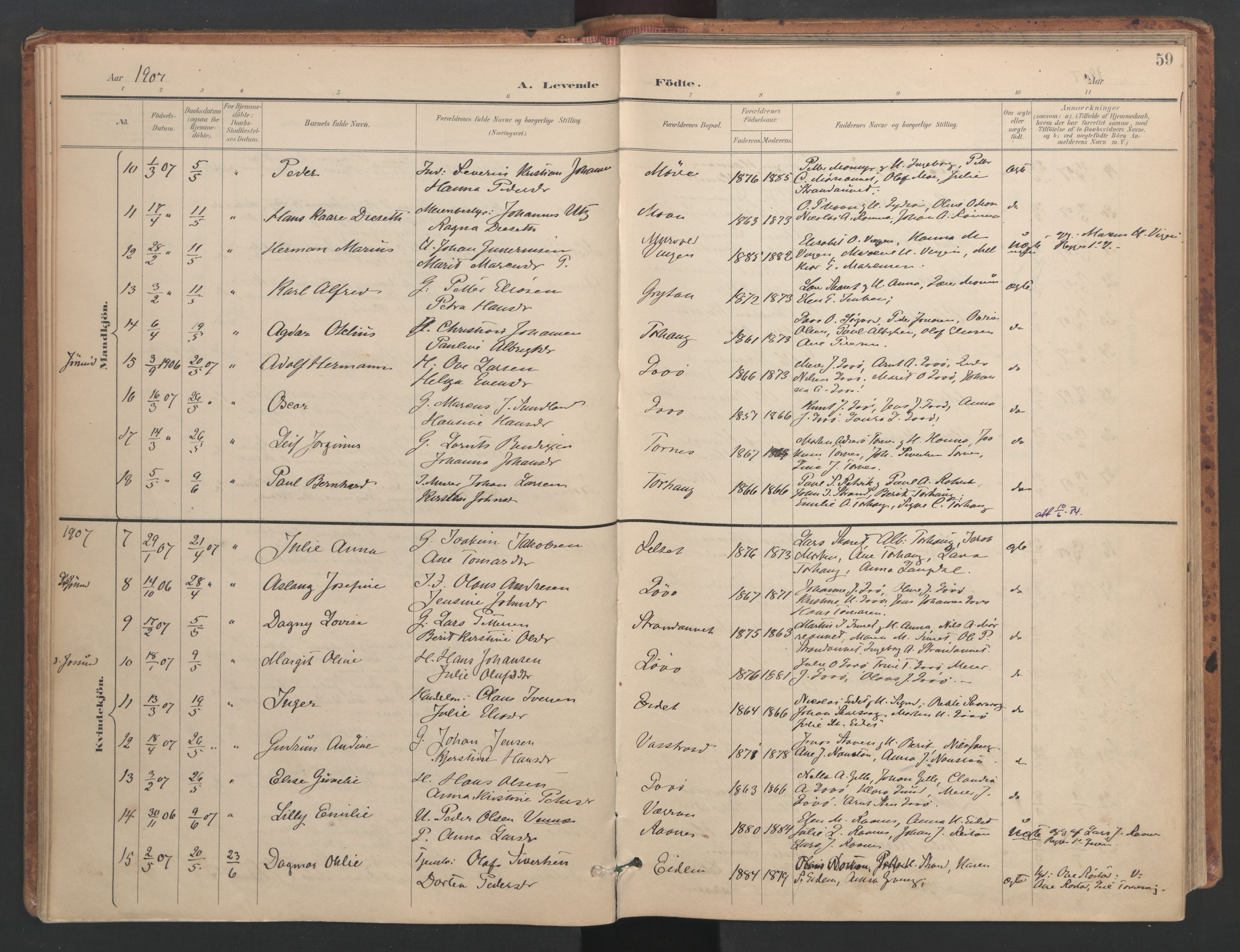 Ministerialprotokoller, klokkerbøker og fødselsregistre - Sør-Trøndelag, SAT/A-1456/655/L0681: Parish register (official) no. 655A10, 1895-1907, p. 59