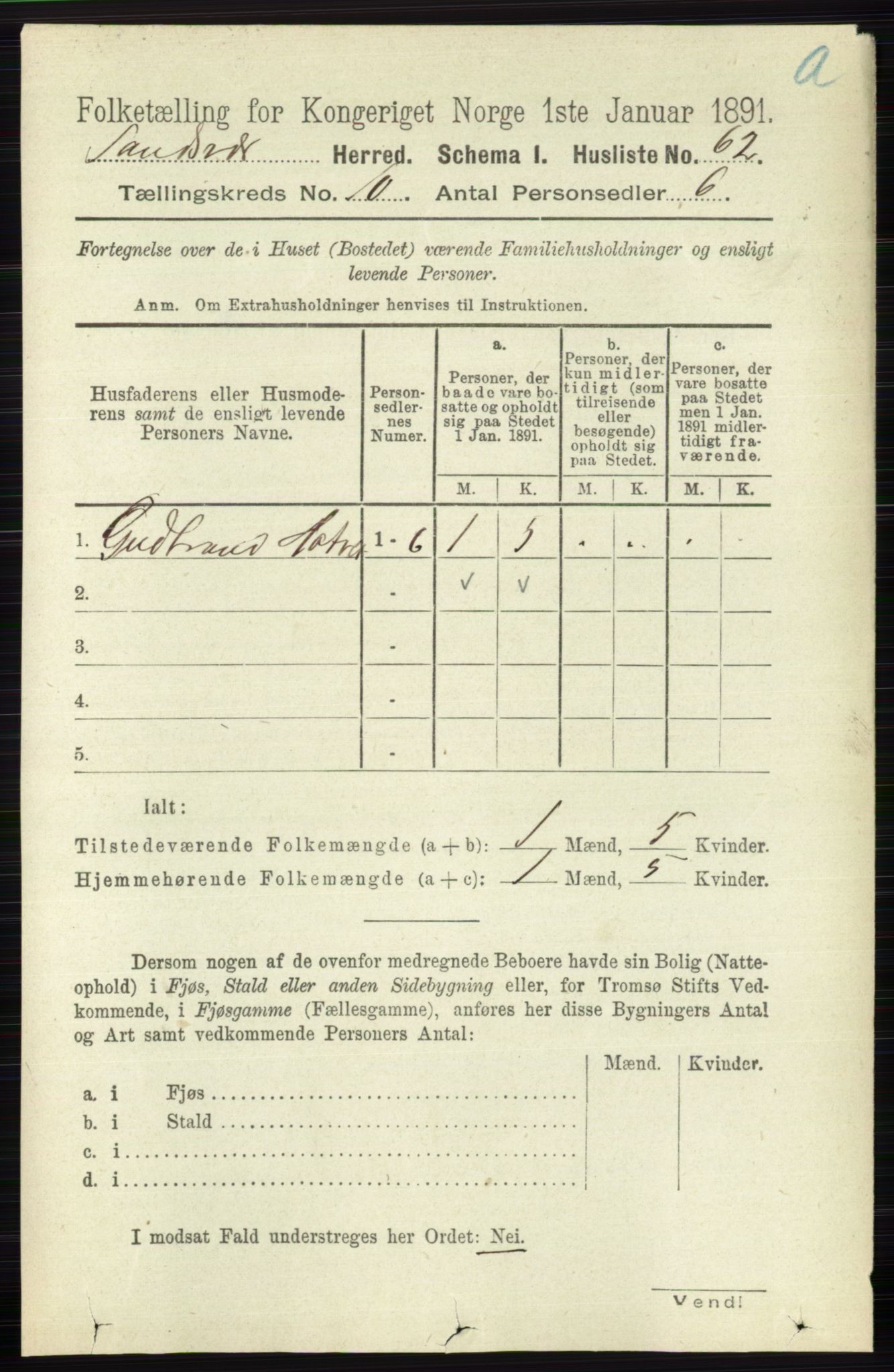 RA, 1891 census for 0629 Sandsvær, 1891, p. 4898