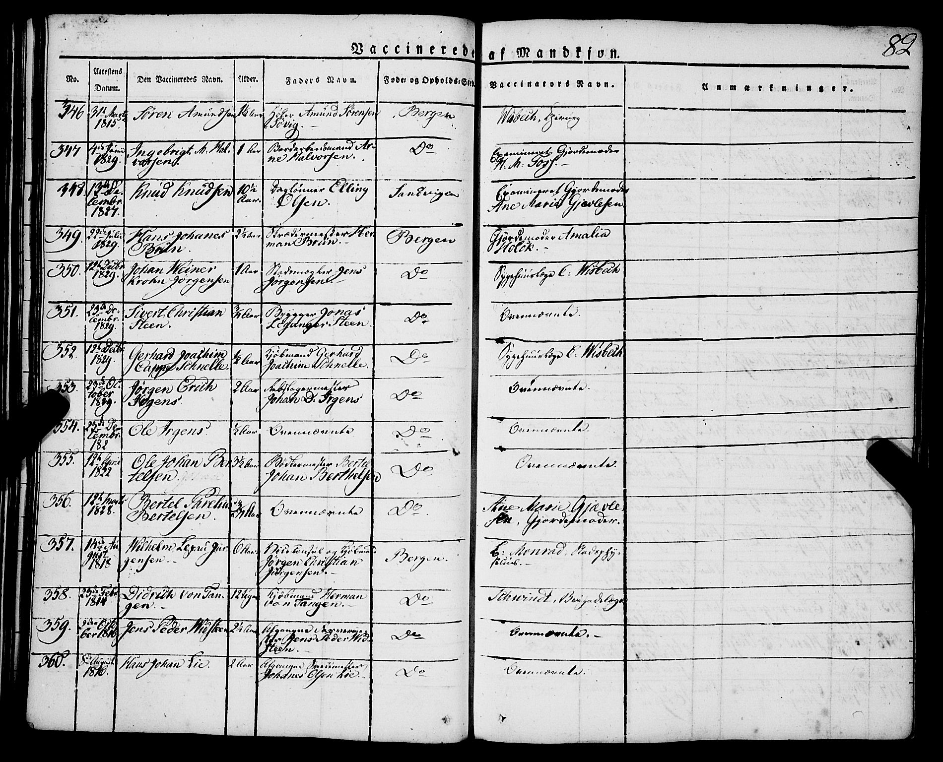 Korskirken sokneprestembete, AV/SAB-A-76101/H/Haa/L0050: Parish register (official) no. F 1, 1821-1869, p. 82