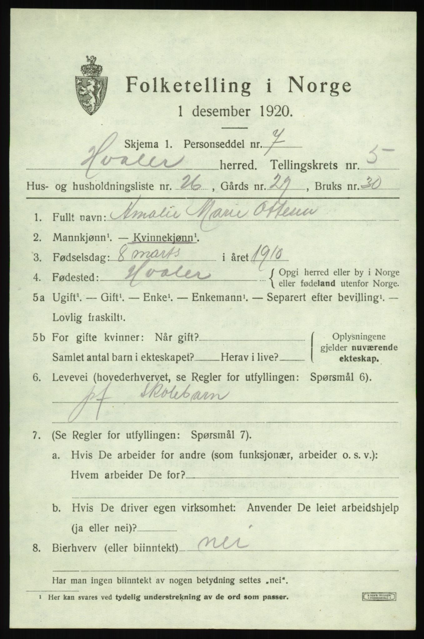 SAO, 1920 census for Hvaler, 1920, p. 5364