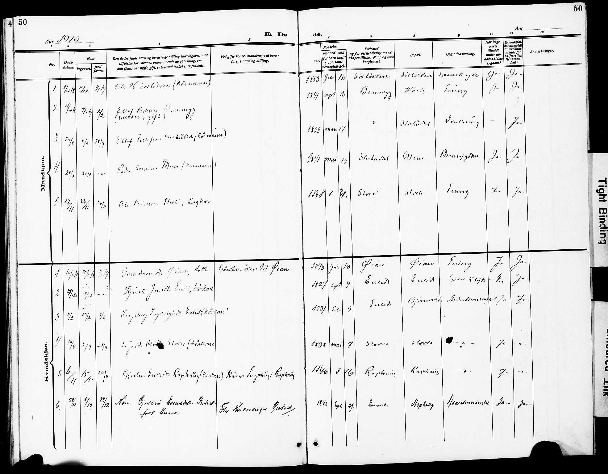Ministerialprotokoller, klokkerbøker og fødselsregistre - Sør-Trøndelag, AV/SAT-A-1456/690/L1052: Parish register (copy) no. 690C02, 1907-1929, p. 50