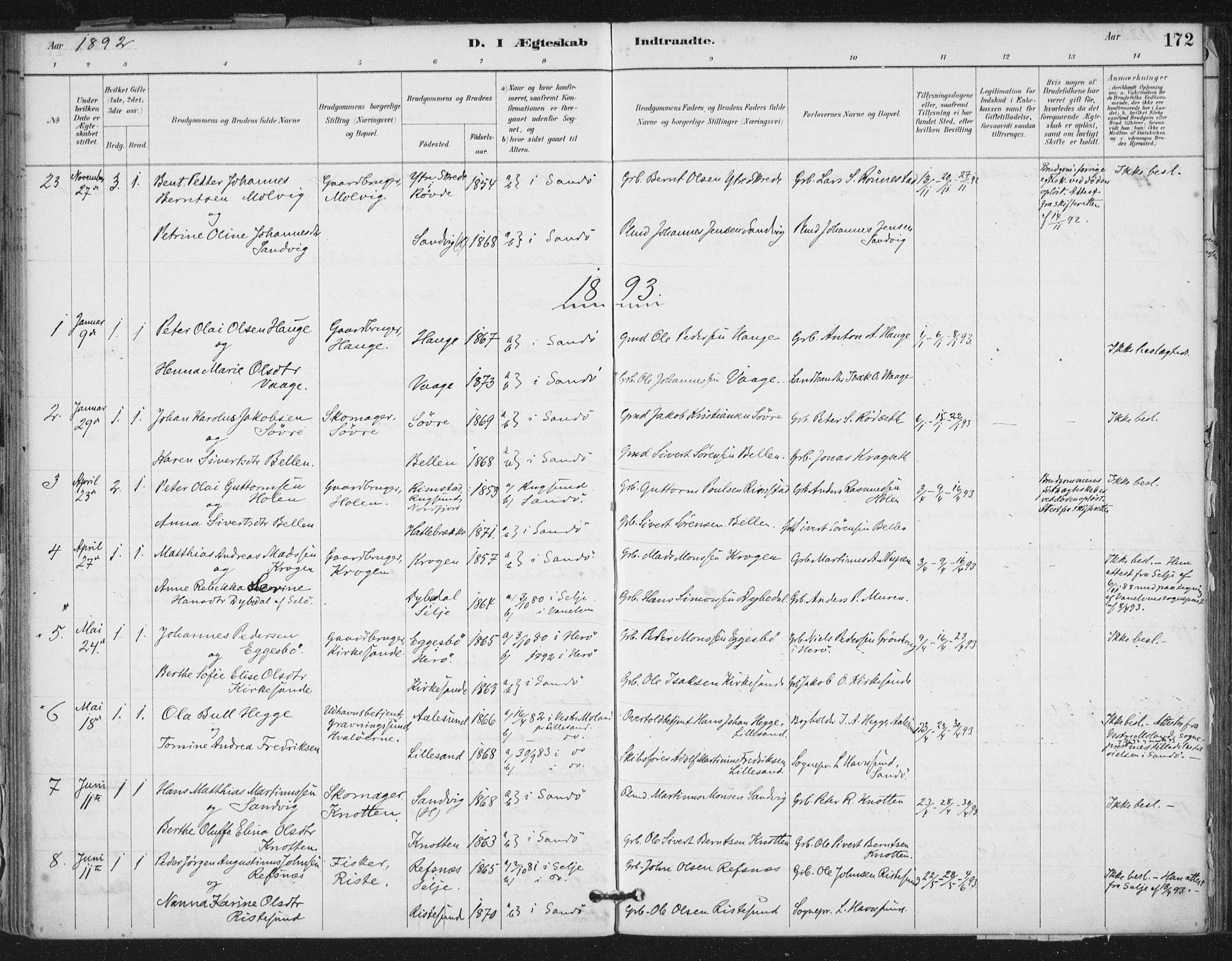 Ministerialprotokoller, klokkerbøker og fødselsregistre - Møre og Romsdal, SAT/A-1454/503/L0037: Parish register (official) no. 503A05, 1884-1900, p. 172