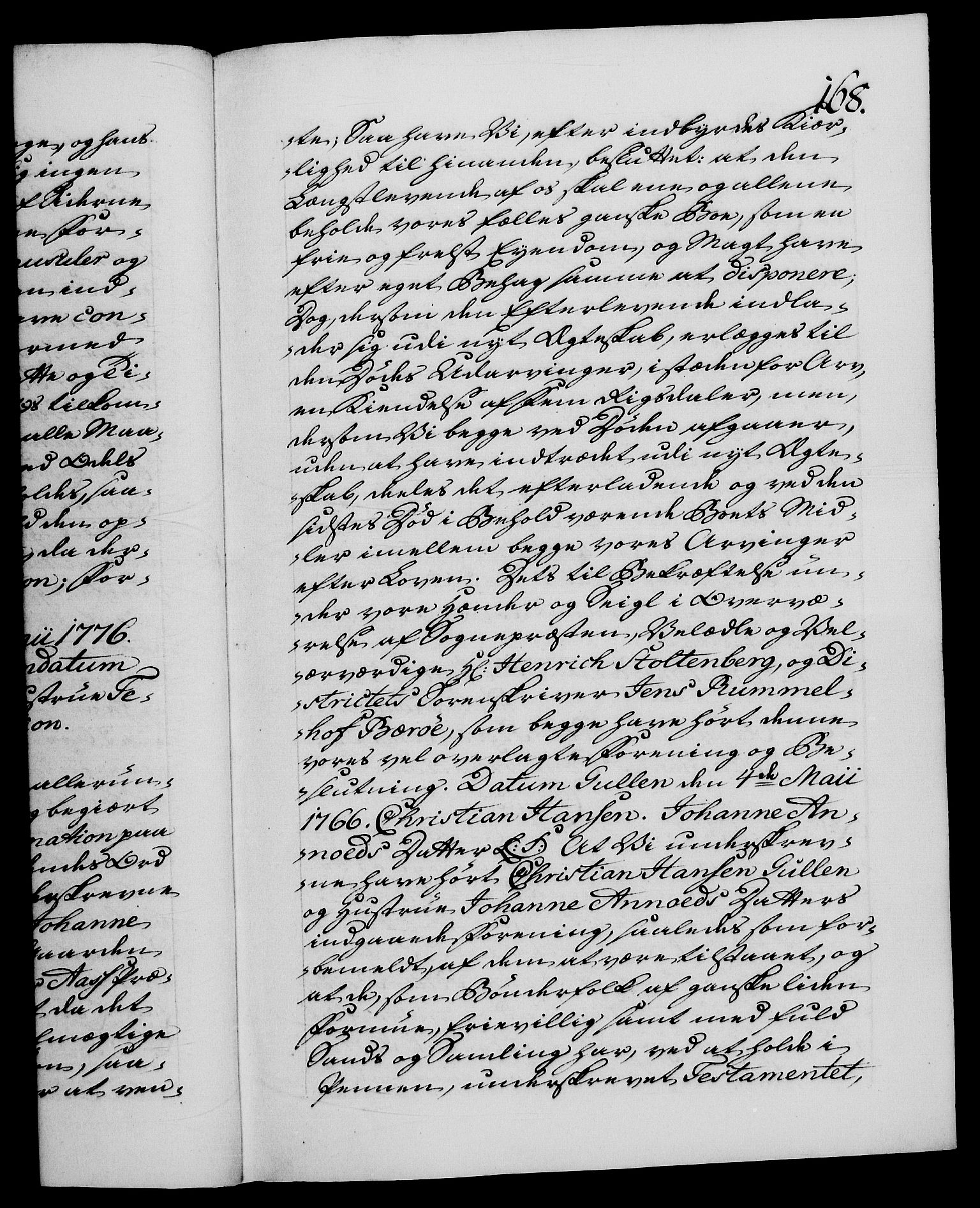 Danske Kanselli 1572-1799, RA/EA-3023/F/Fc/Fca/Fcaa/L0047: Norske registre, 1776-1778, p. 168a