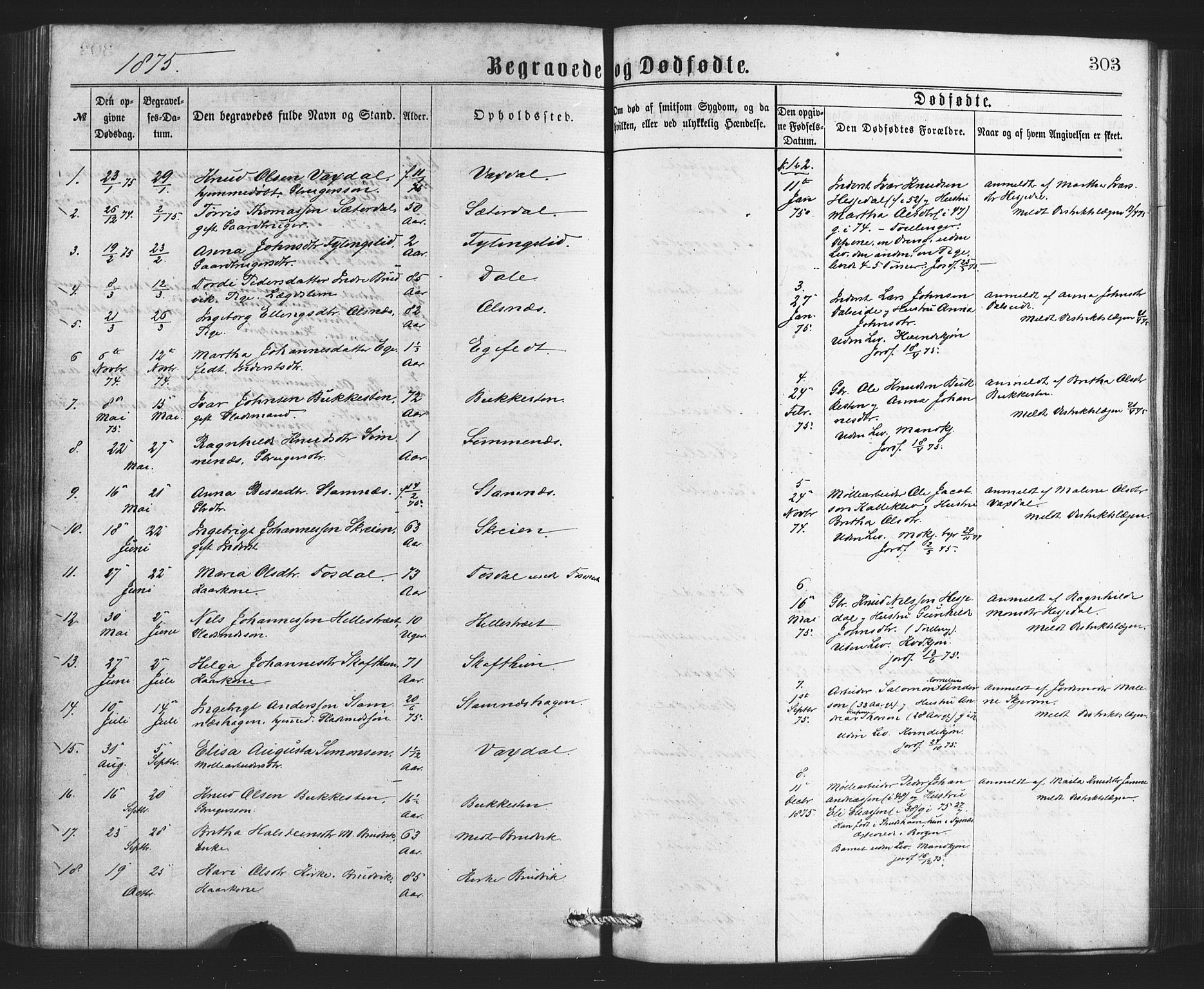 Bruvik Sokneprestembete, SAB/A-74701/H/Haa: Parish register (official) no. A 1, 1869-1877, p. 303