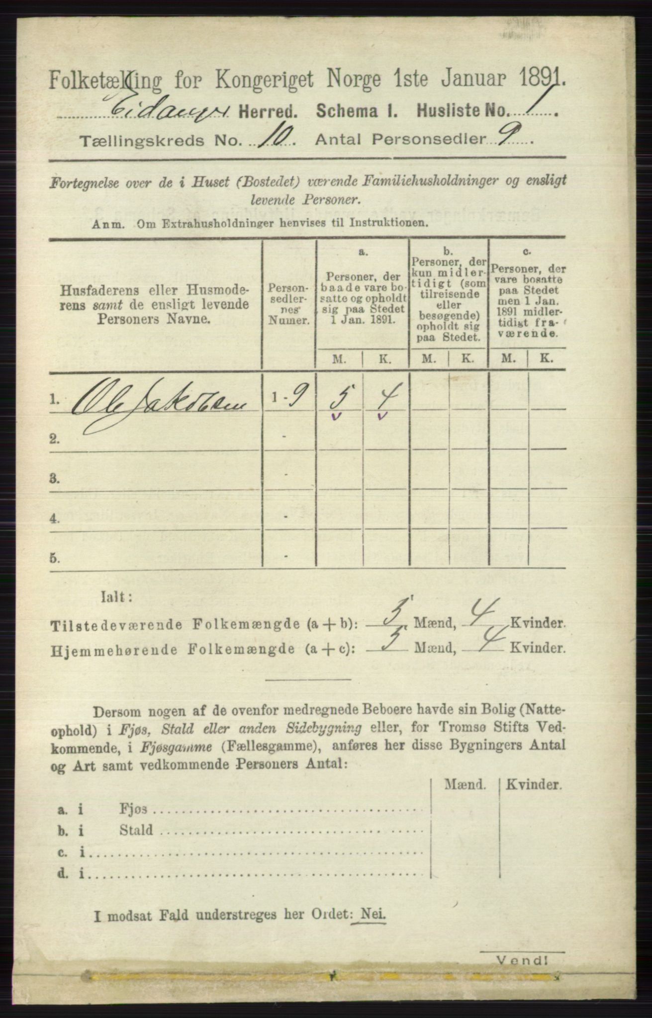 RA, 1891 census for 0813 Eidanger, 1891, p. 3880